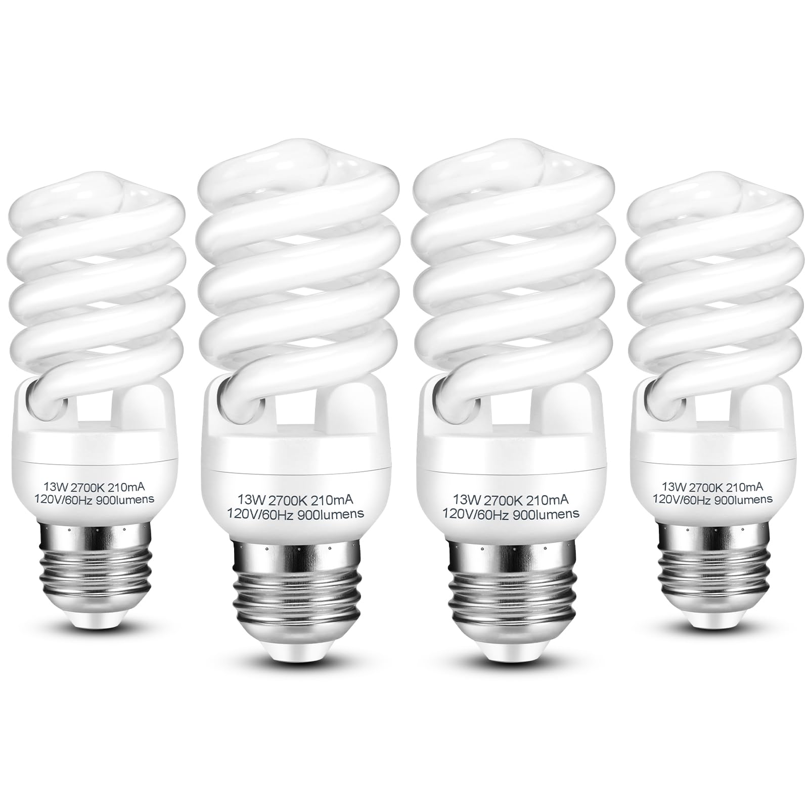 E26 Cfl Light Bulbs 13Watt, T2 Spiral Soft White 2700K 900Lm E26 Medium Base Compact Fluorescent Light Bulbs, Ul Approved, 120V 