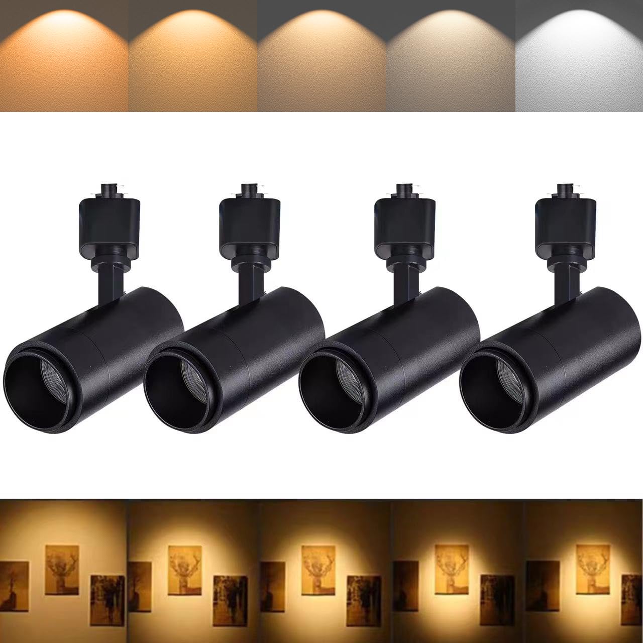 Ajbvp 5Cct Led Track Lighting Heads 12W Dimmable,Zoomable Beam15°/24°/36°/45°/60°,2700K/3000K/3500K/4000K/5000K,Single Circuit H Track Lighting Heads Ceiling Fixtures Art Lighting,Black-4Pack