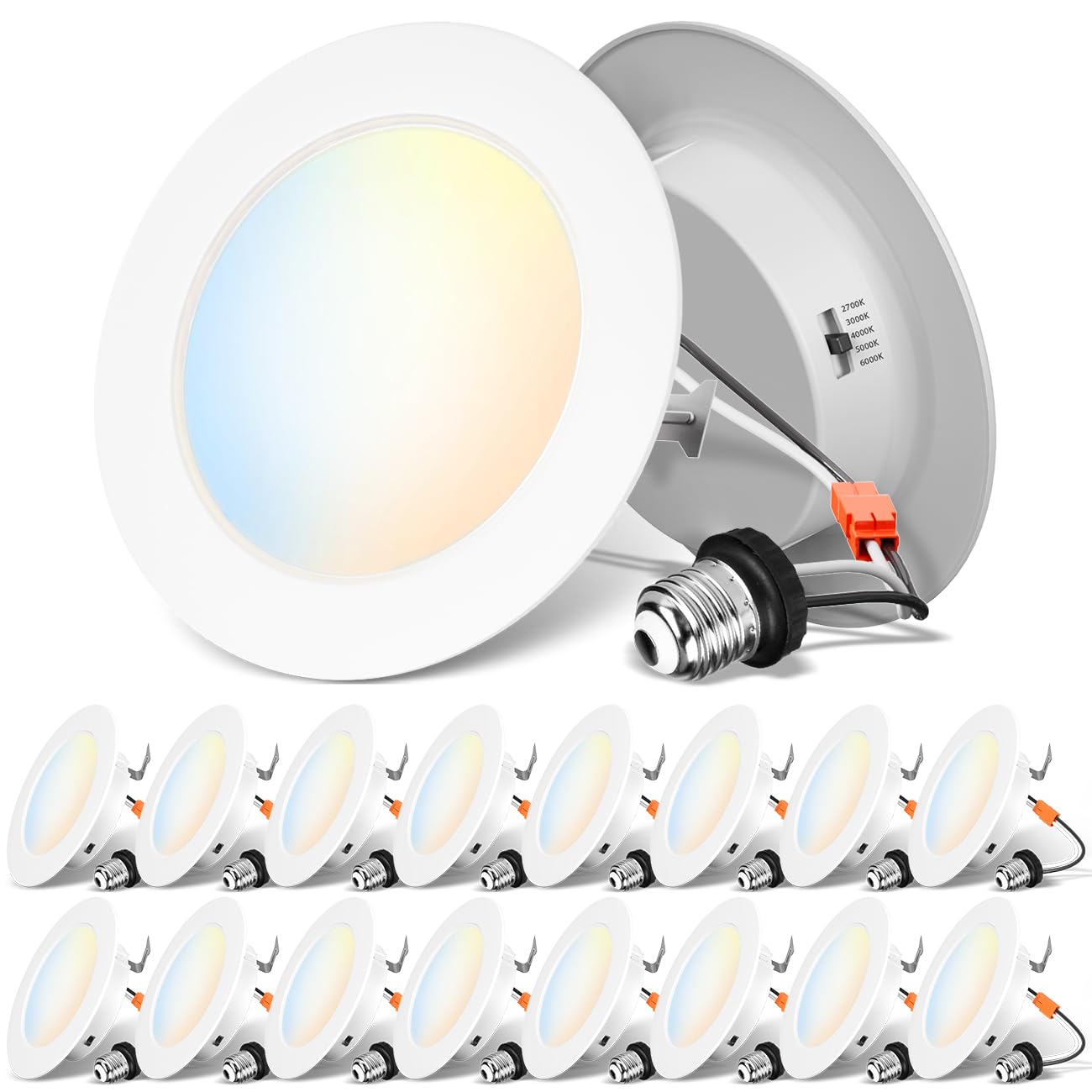 ANWIO 4 Inch LED Recessed Lights, 5CCT 2700-6000K, Dimmable, 7W, IC Rated, ETL, White, 