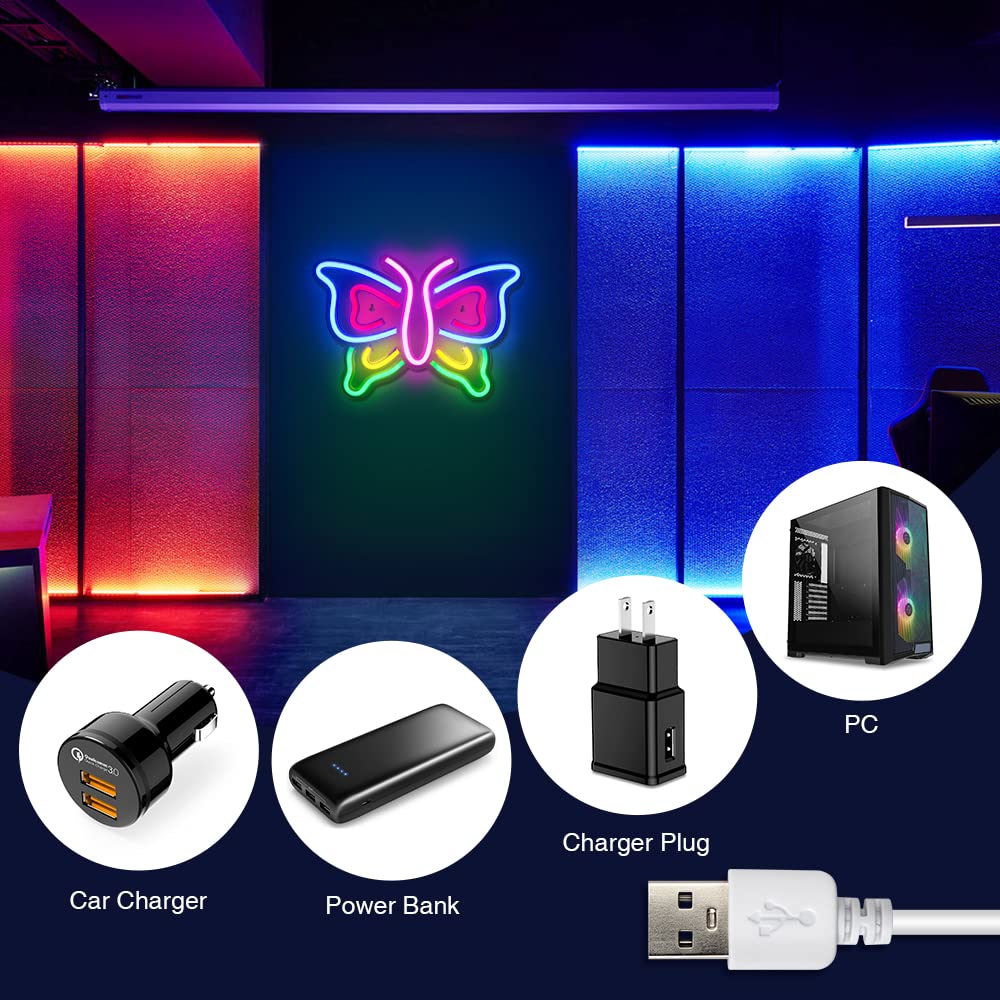 Arrinew LED Neon Signs - Colorful Butterfly Wall Decor, USB Powered, Model NHD05
