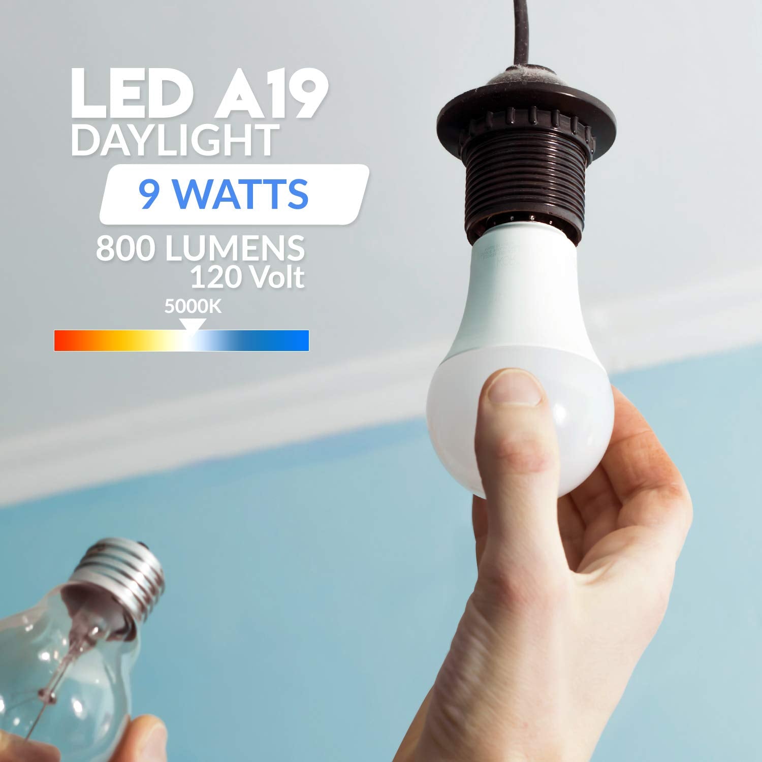 (6 Pack) Kor 9W Led A19 Light Bulb - (60W Equivalent), Ul Listed, 5000K (Bright White - Daylight), 750 Lumens, Non-Dimmable, Led