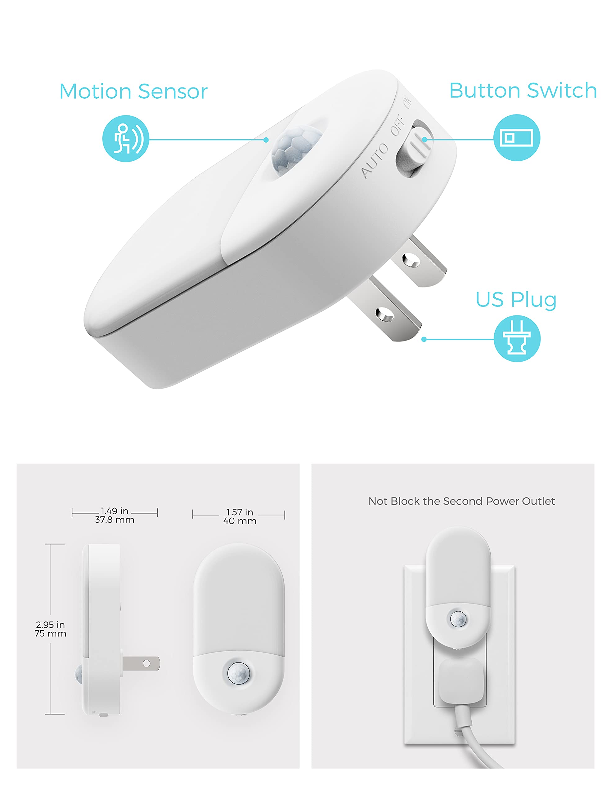 L Lohas Led Motion Sensor Night Light, [2 Pack] Motion Activated Night Light, Daylight White, Adjustable Brightness, Motion Sensor Light Indoor Plug In For Nursery, Kids, Bedroom, Bathroom Night Light