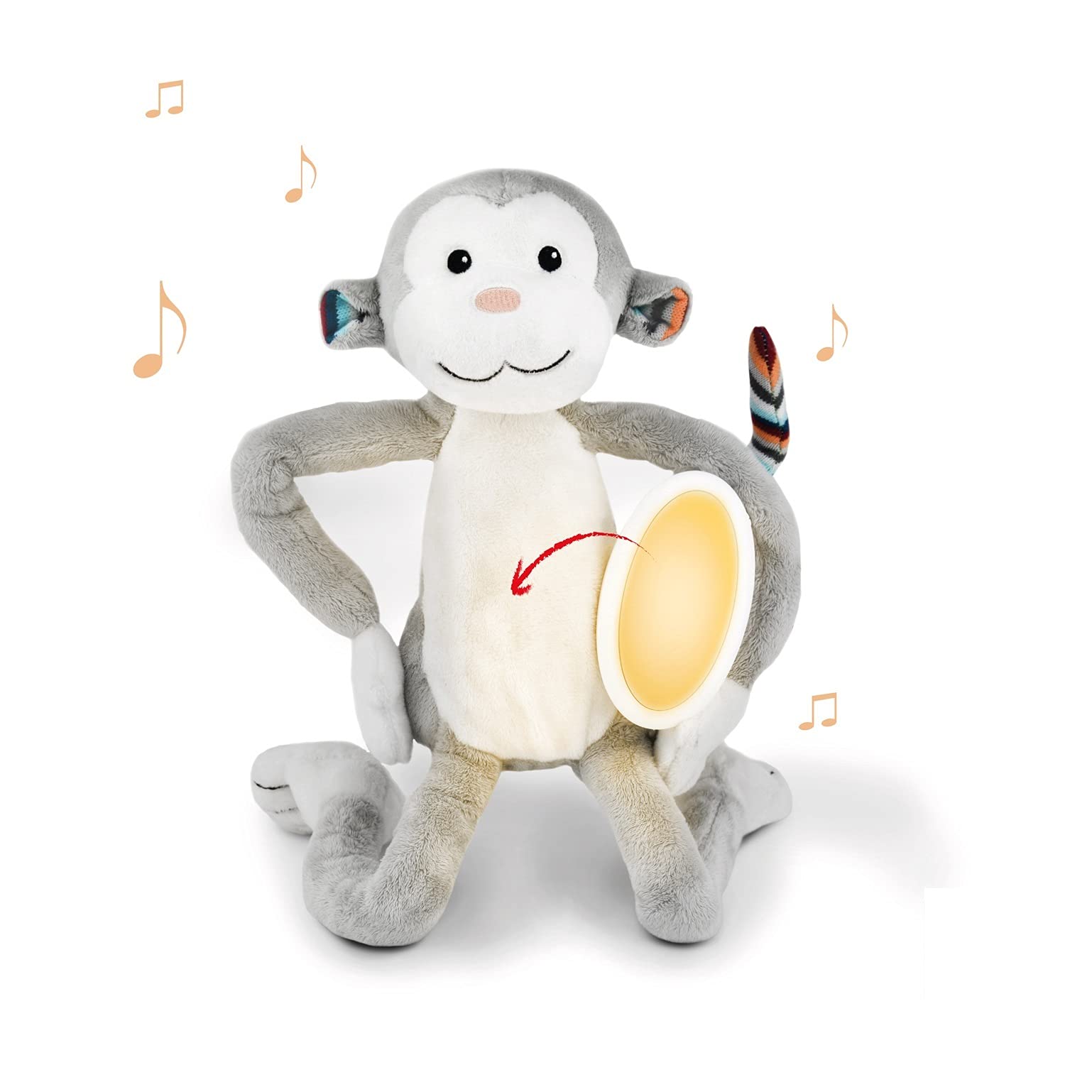 Zazu Kids Nightlight Plush Toy - Max The Monkey Stuffed Animal Night Light with Soothing Sound Machine for Babies & Toddlers, So