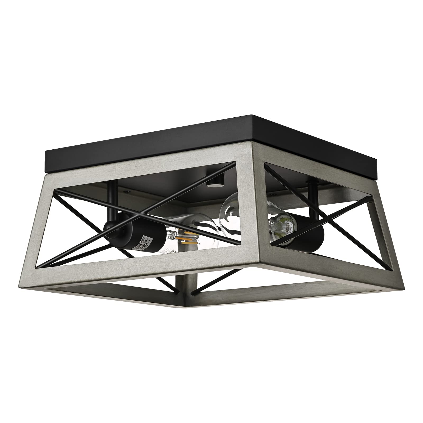 DEWENWILS Industrial Flush Mount Ceiling Light Fixture, Metal, 2-Lights, Silver Grey, Model HFCL02D