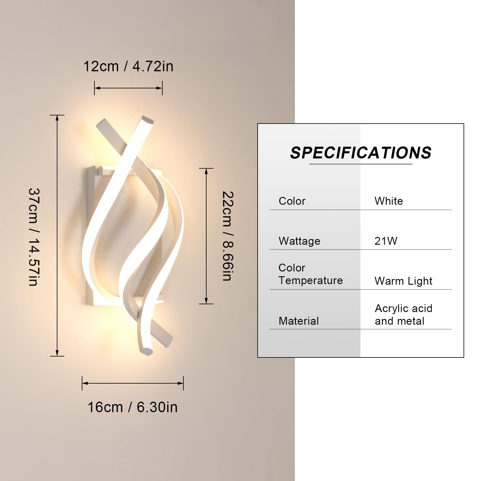 Delipop Spiral Led Wall Sconce Lighting, 3000K Acrylic Lamp For Bedroom, Bathroom, Living Room