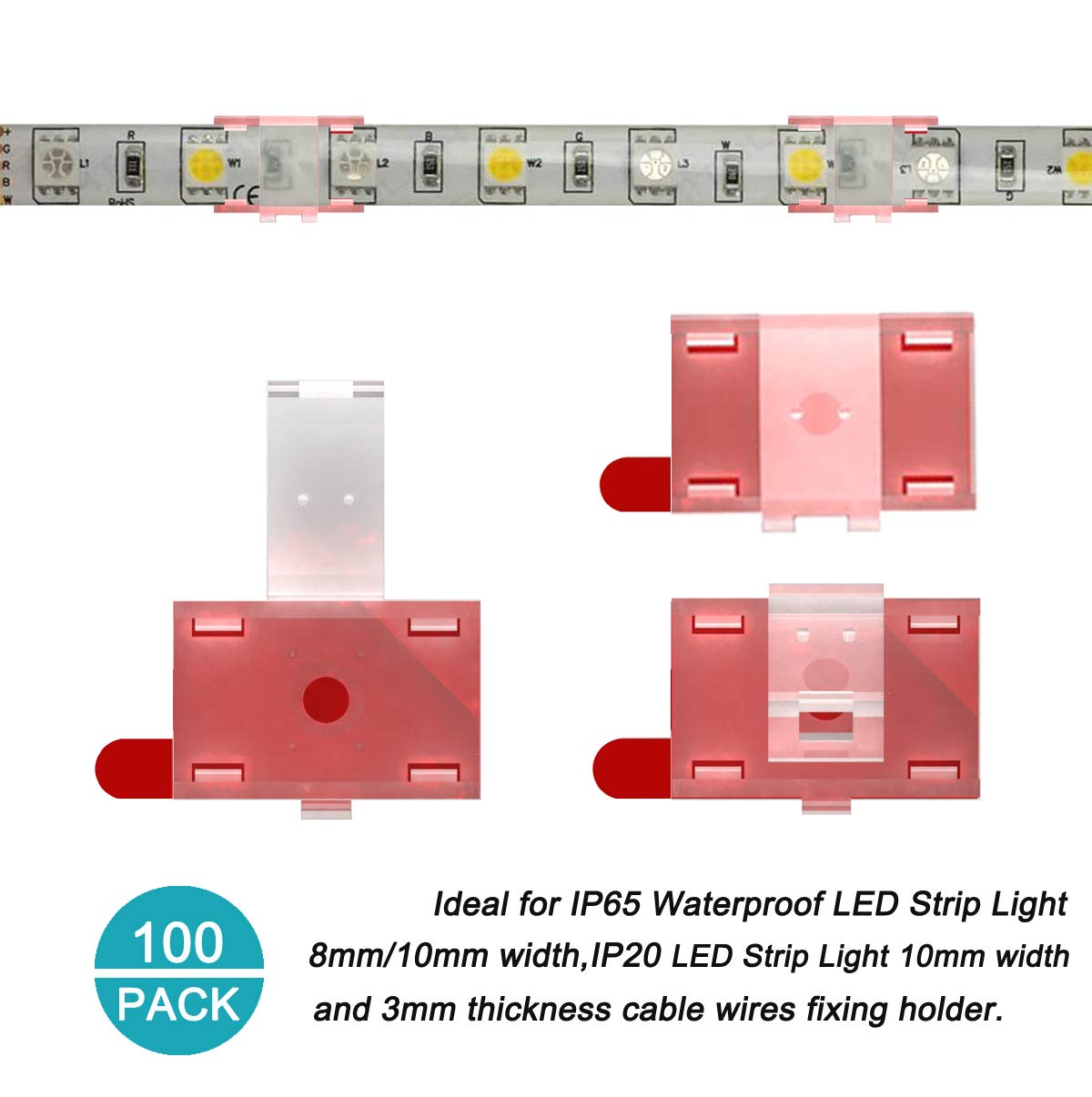 Atb Future Led Strip Light Self-Adhesive Mounting Brackets And Clips,Led Strip Light Holder,Cable Wires Organizer Clips For Vehi