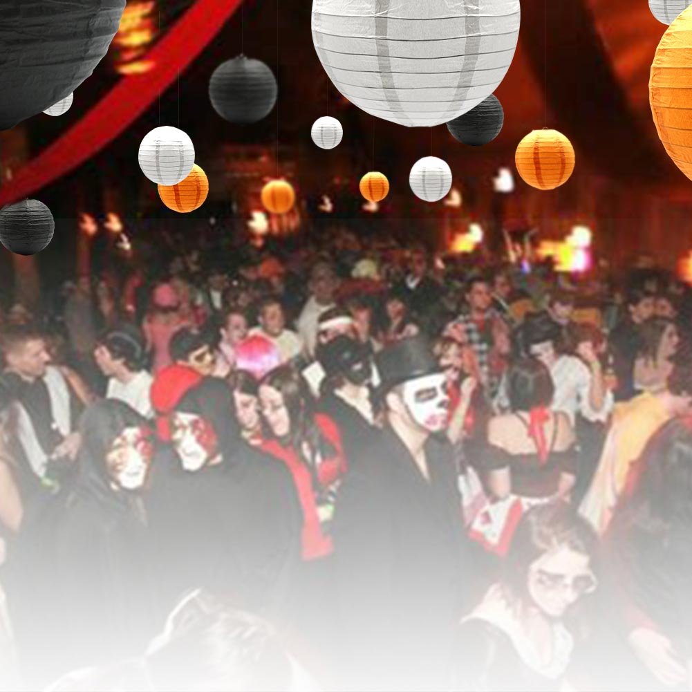 Adlkgg Round Hanging Paper Lanterns Decorations, Party Wedding Birthday Baby Showers Halloween Supplies, Black 12",10", 8", 9 Pack