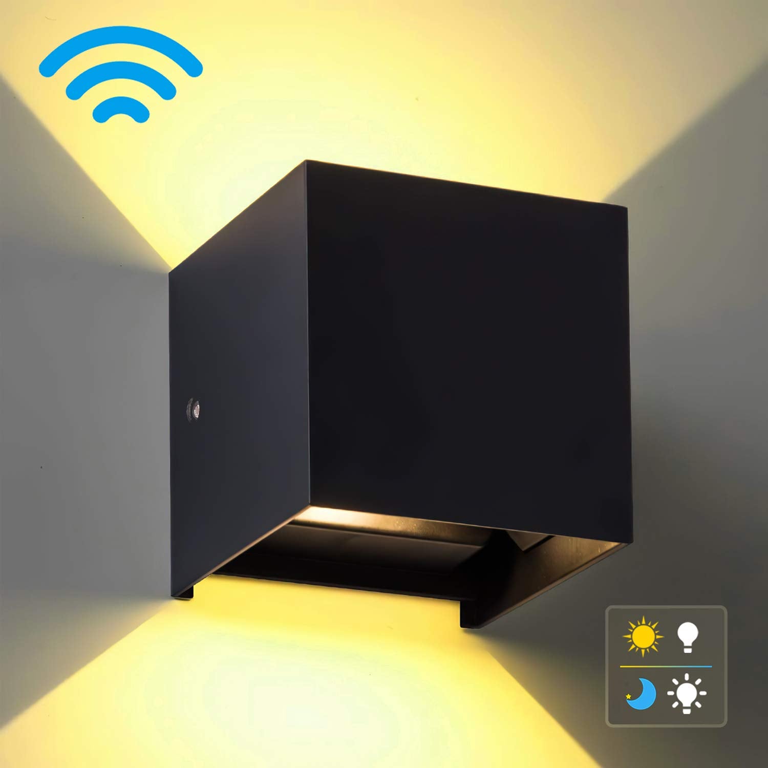 Lanfu 20W Led Waterproof Wall Light With Dusk To Dawn Sensor - Outdoor Warm Light, Black