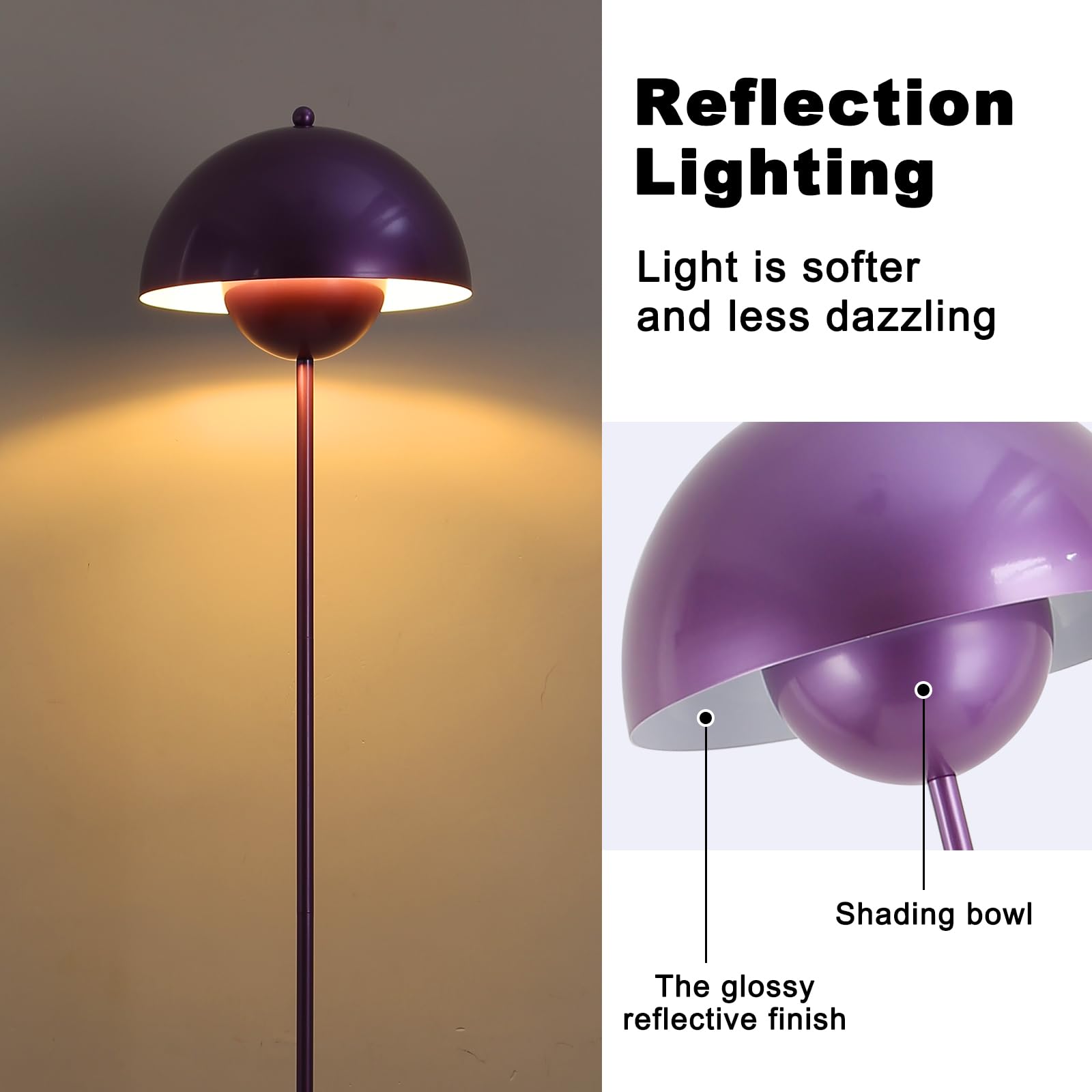COSYLUX Modern Floor Lamp - Industrial Metal Shade, Tall Standing Design, Pearl Purple, Ideal for Living Room, Bedroom, and Office