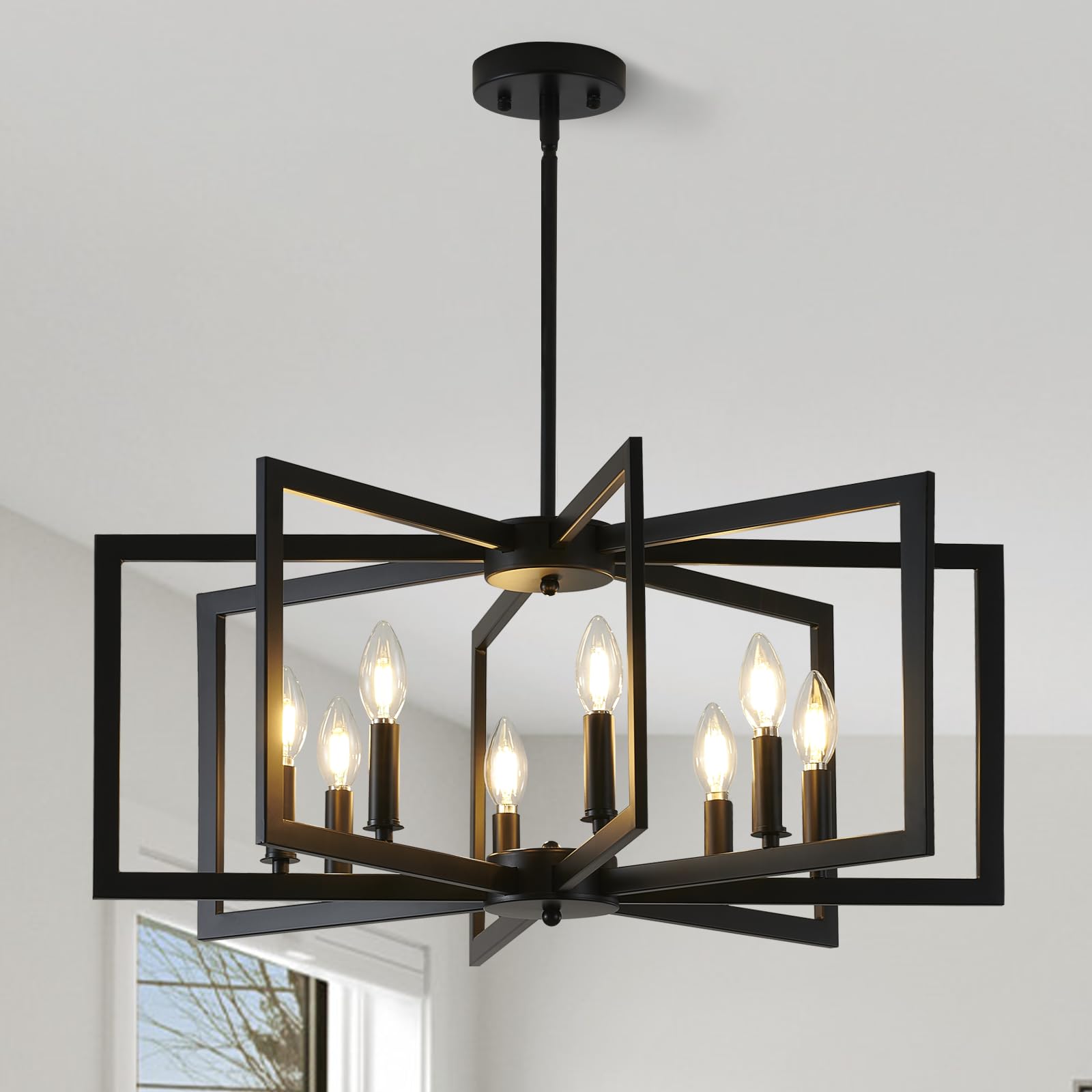 Miaybph Black Chandelier For Dining Room, 8-Light Kitchen Chandelier Light Fixture Modern Metal Industrial Large Chandeliers For Farmhouse Entryway Living Room (E12 Bulbs Not Included)