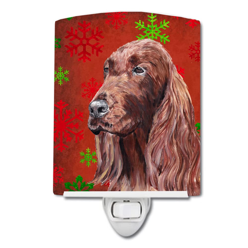Caroline'S Treasures Sc9580Cnl Irish Setter Red Snowflakes Holiday Ceramic Night Light Compact, Ul-Certified, Ideal For Bedroom, Bathroom, Nursery, Hallway, Kitchen, 6X4X3, Multicolor