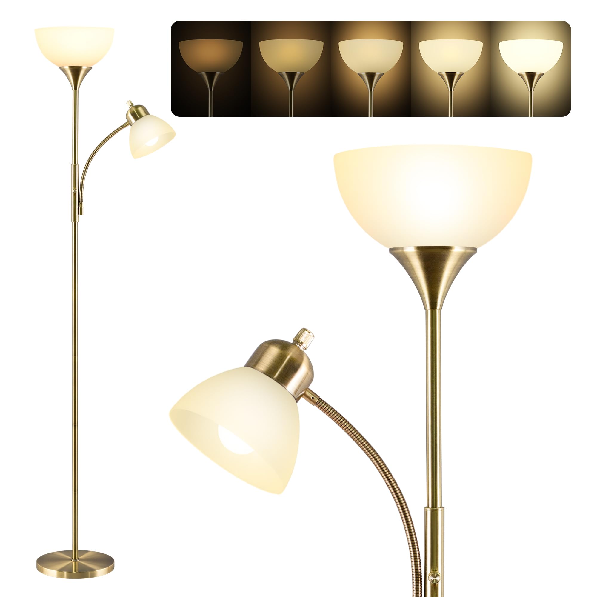Floor Lamp, Dimmable Standing Lamp, 3 Levels Dimmable Brightness, Included 9W And 5W Led Bulbs, Industrial Floor Lamp For Living