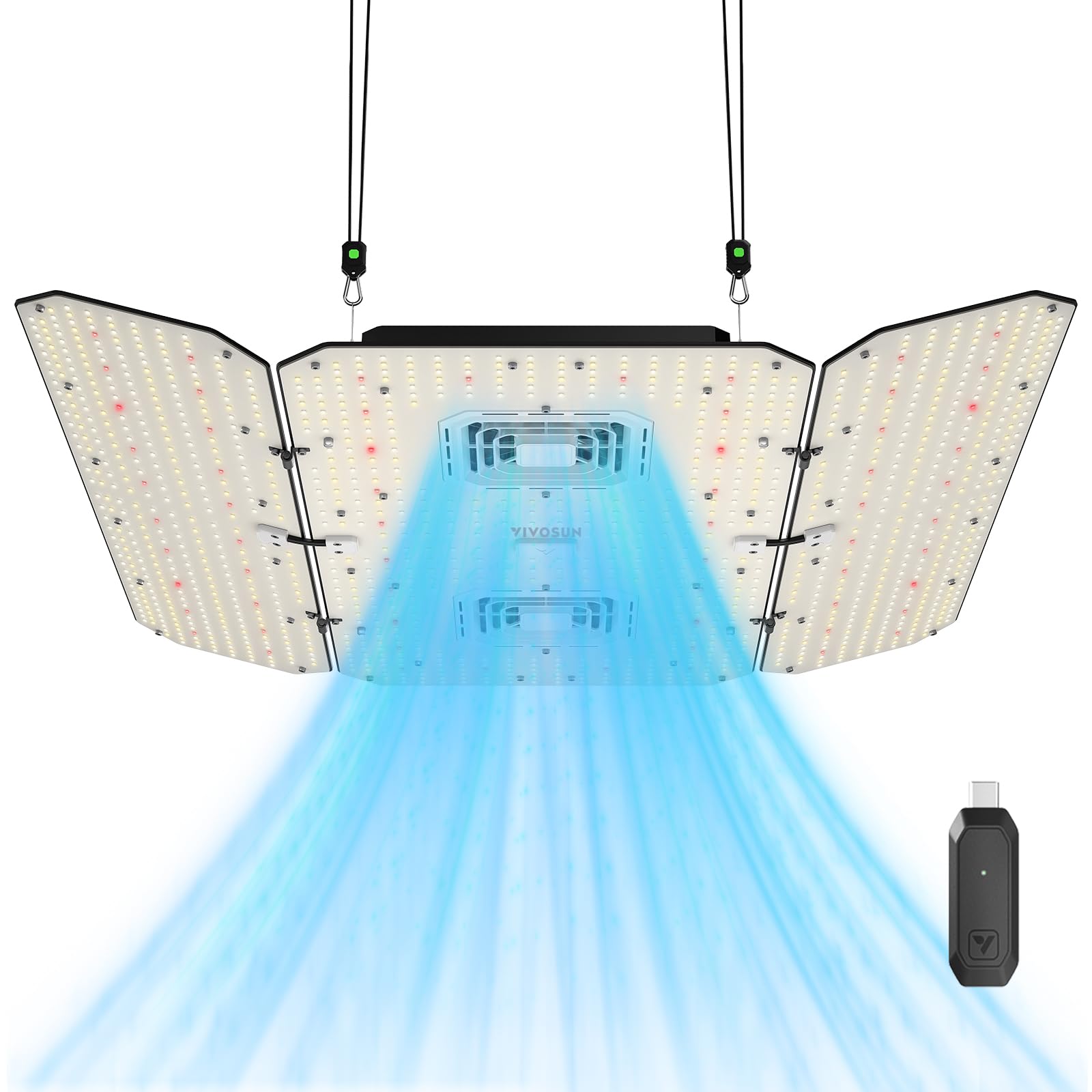 VIVOSUN AeroLight Wing AW400SE LED Grow Light 400W with Integrated Fan, Full Spectrum, 4x4 Size, Black and White
