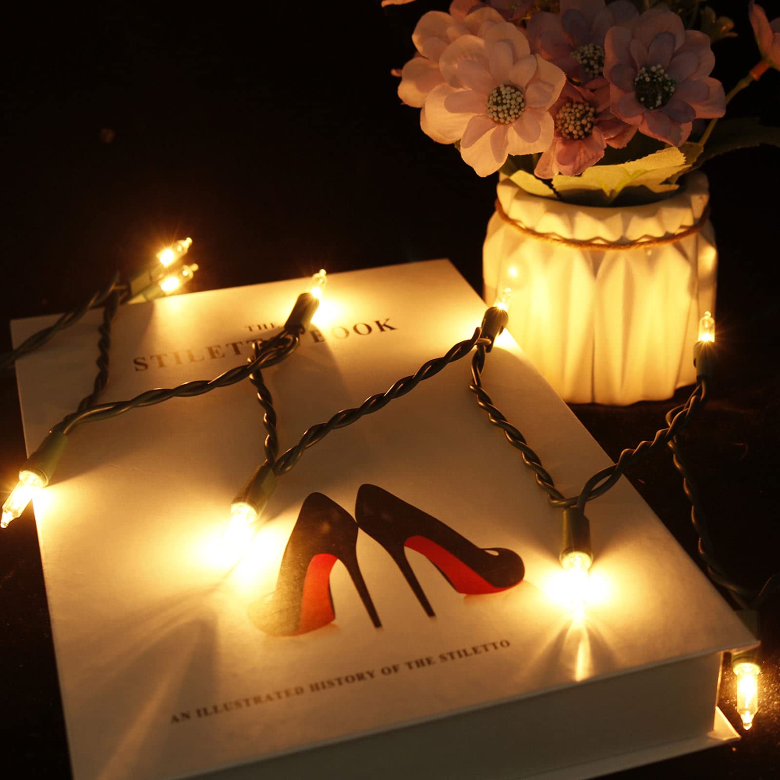 Multi-Sparking Christmas Lights 5Ft 10 Counts Classic Clear Incandescent Mini String Lights Green Wire Warm White For Indoor And