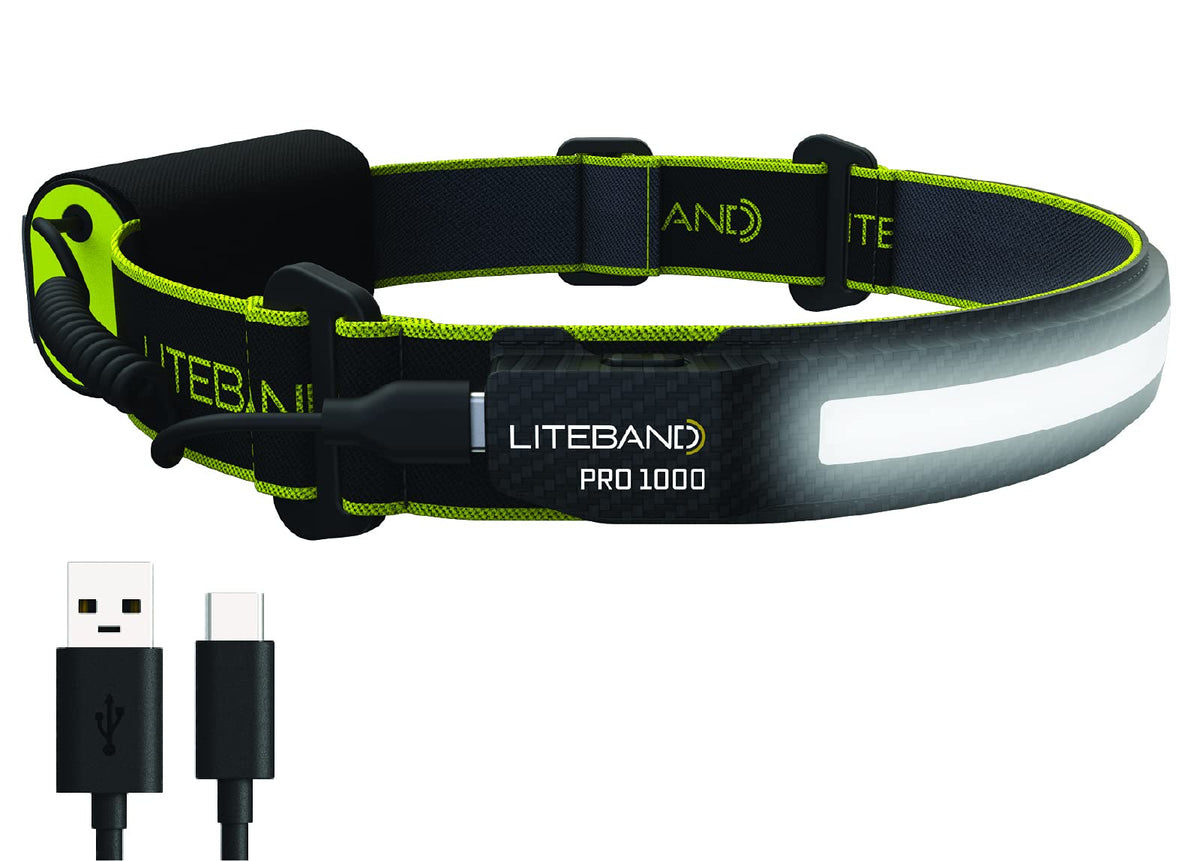 Optimal Ventures Liteband Pro 1000 Series Wide-Beam Adjustable Personal Headlamp, 210 Illumination, Battery-Powered, Fits Hard H