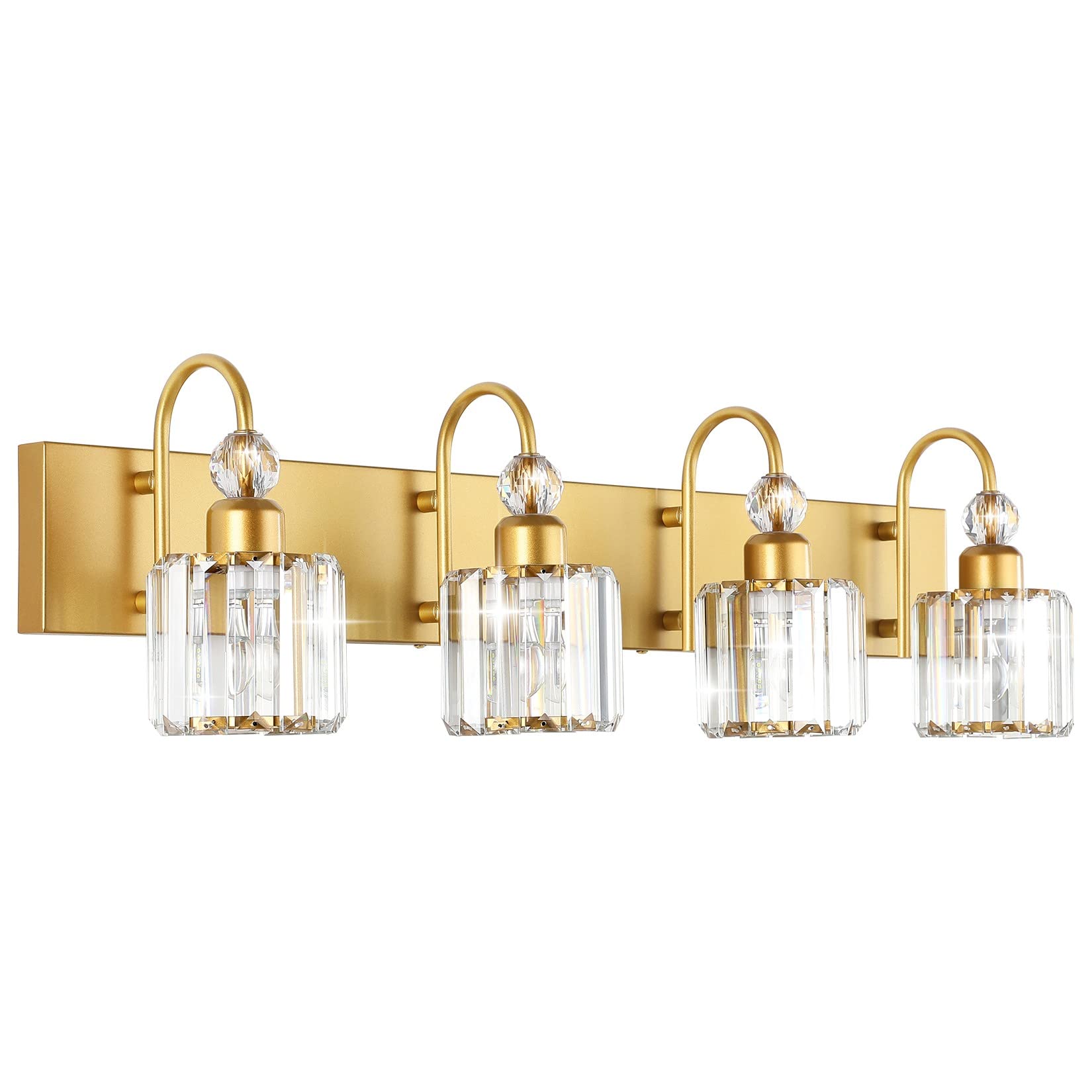 Ralbay Gold Vanity Lights 4-Light Crystal Bathroom Wall Lighting Fixture, Round-Gold, Model 8600