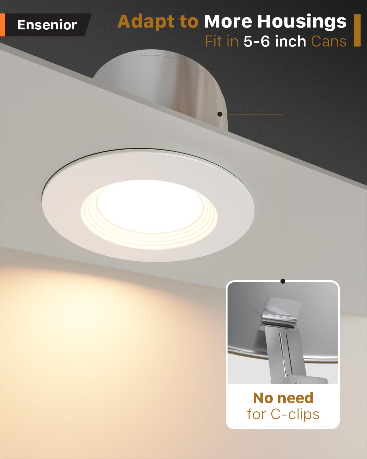Ensenior 5/6 Inch 5Cct Led Can Lights 6 Pack, Retrofit Led Recessed Lighting, Baffle Trim, Dimmable, 9W=110W, 1000Lm, 2700K/3000K/3500K/4000K/5000K Selectable, Ic Rated - Fcc Certified