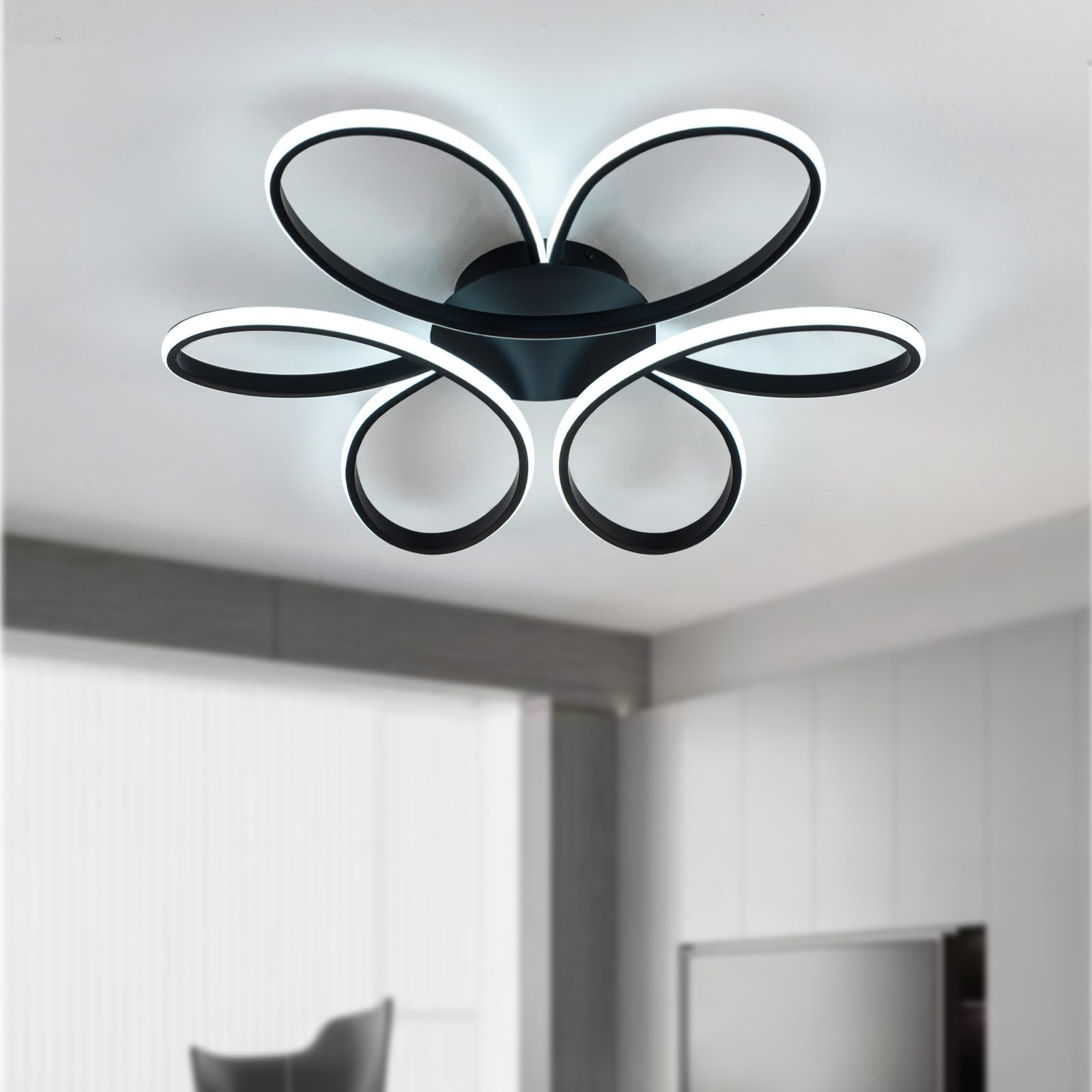 Mayful Modern Led Ceiling Light Fixture, 23.6 Inches Flush Mount Chandelier In Black Finish, Dimmable Led Flush Mount Light Fixt