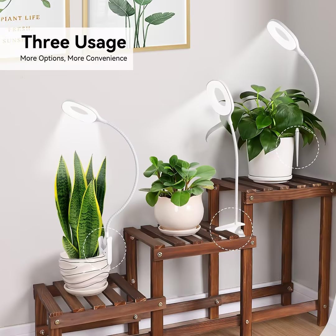 Grow Lights for Indoor Plants Full Spectrum, Clip On Plant Light for Small Plants, Plant Lamp with Adjustable Gooseneck, 4/8/12H