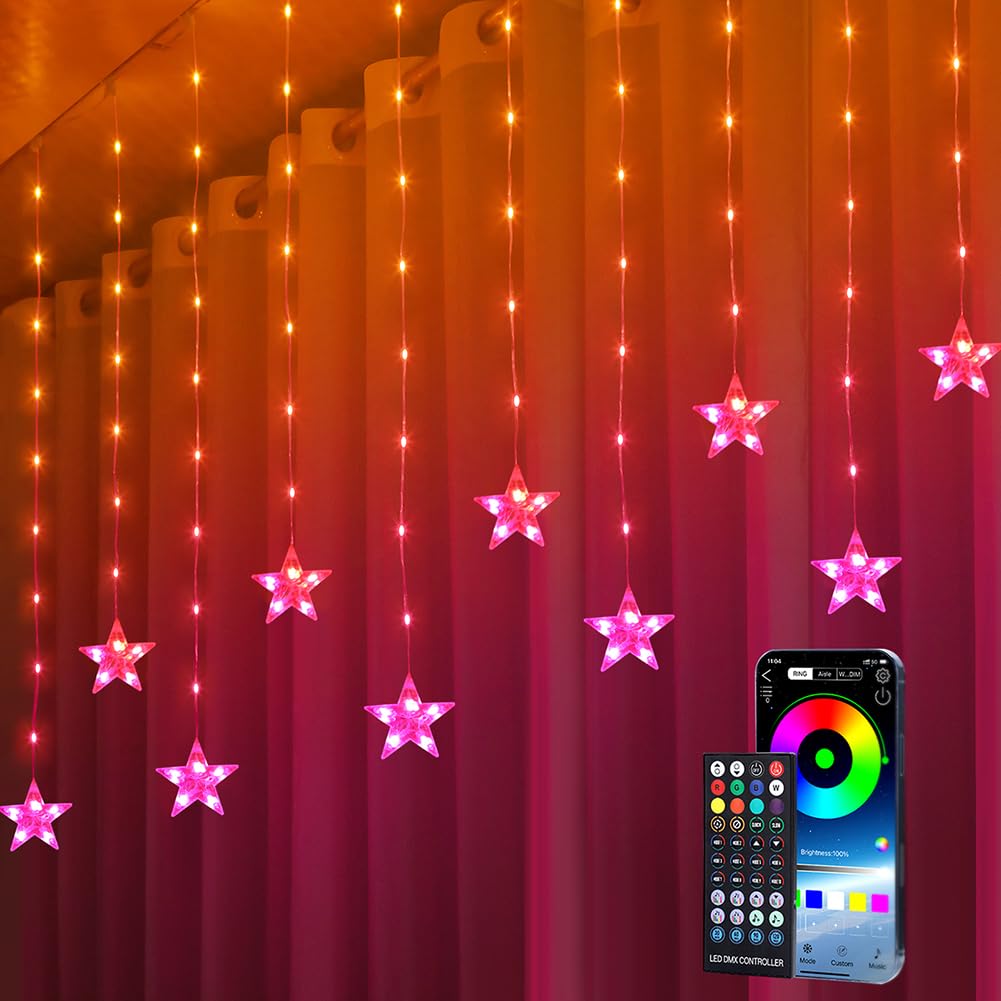 Kepstars Star Curtain Lights, 10Ft X 3.3Ft Rgb Led Color Changing String Fairy Lights Stars Curtain, Smart App & Ir Remote, 200+