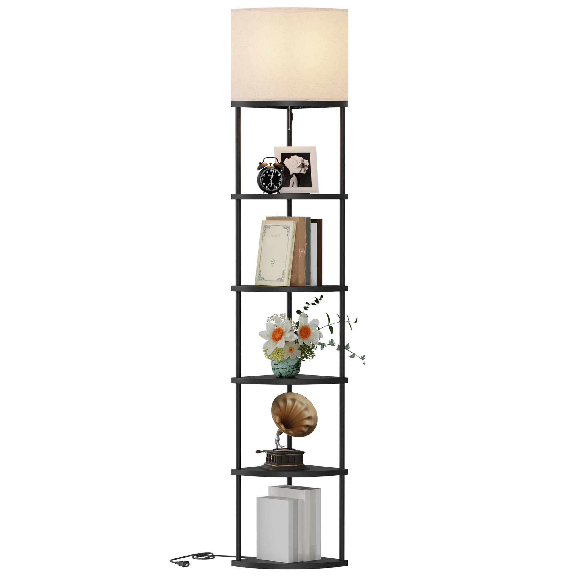 Qupui Floor Lamp with Shelves, 72.5    Tall Modern 6 Tier Corner Stand Lamp with 3 Color Temperature Bulb, Storage Home Decor Or