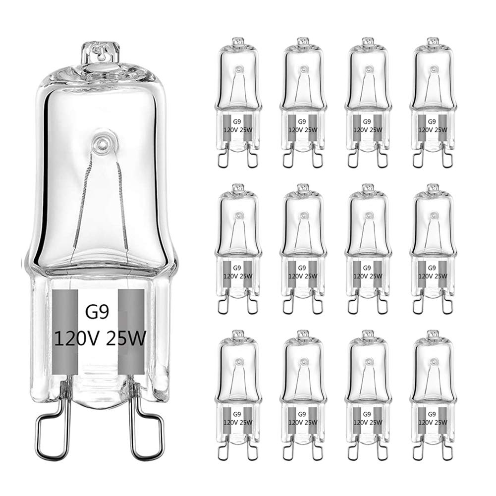 TAIYALOO G9 Halogen Light Bulbs 25W 120V T4 Bi-Pin Warm White 2700K Dimmable (12 Pack) Glass for Chandeliers,