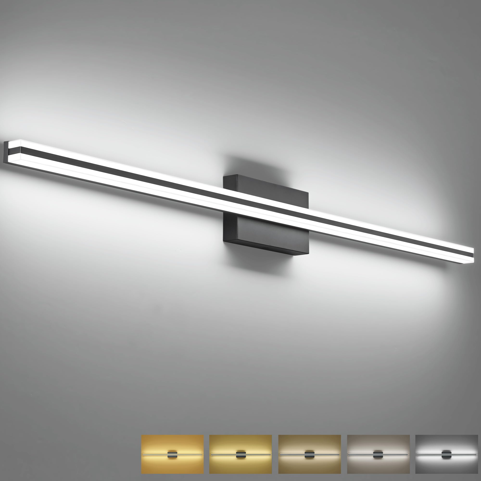SOLFART 48 Inch Bathroom Light Fixtures Over Mirror Matt Black Bathroom Lighting Vanity Lights for Mirror 5 Color Dimmable Bathroom Led Lights Light Bar 5CCT
