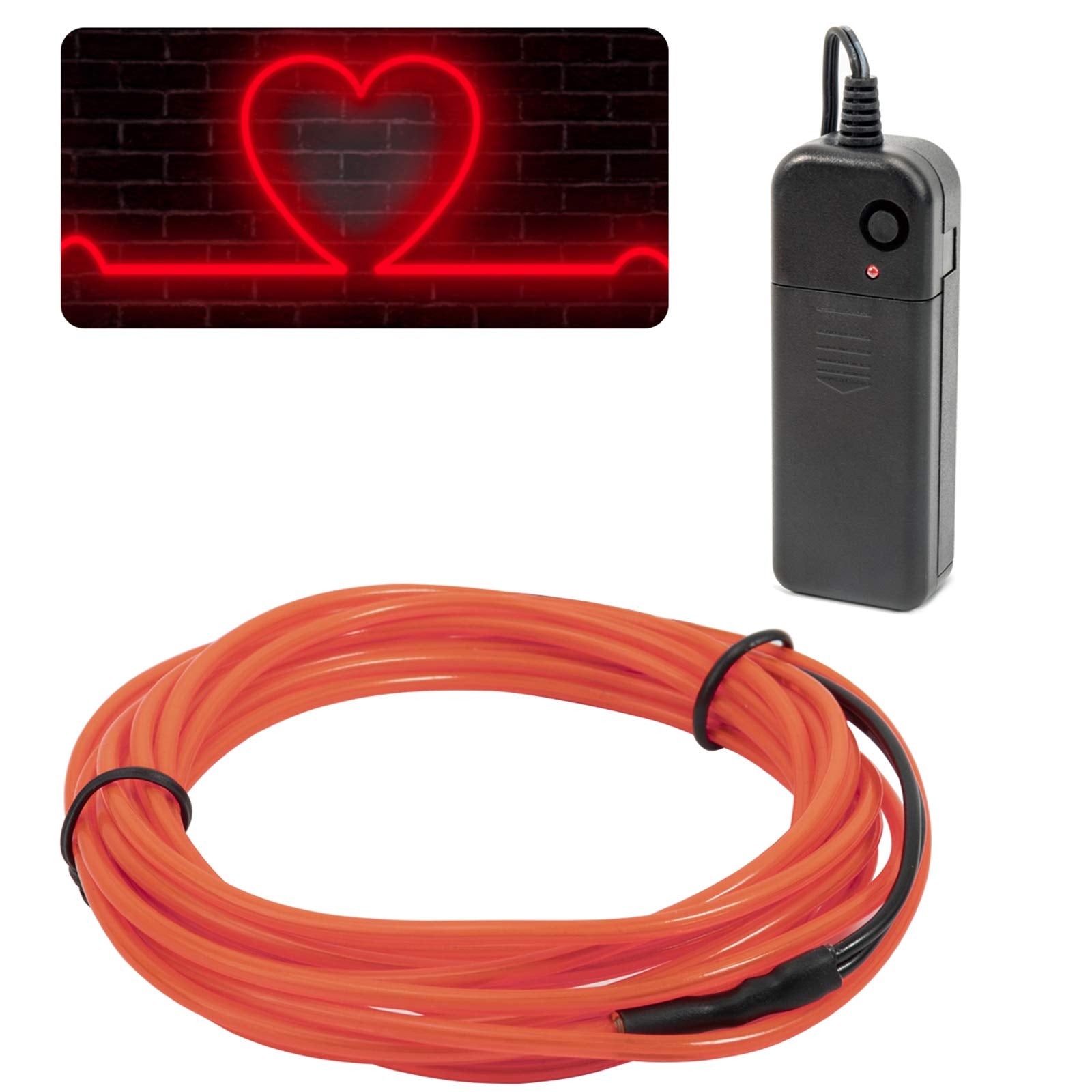 Jiguoor El Wire Battery Pack 9.8Ft / 3M Bright Neon Light Strip 360° Illumination Neon Tube Rope Lights For Diy, Festival, Party Decoration, Pub, Halloween, Chrismas (9.8Ft / 3M , Red)