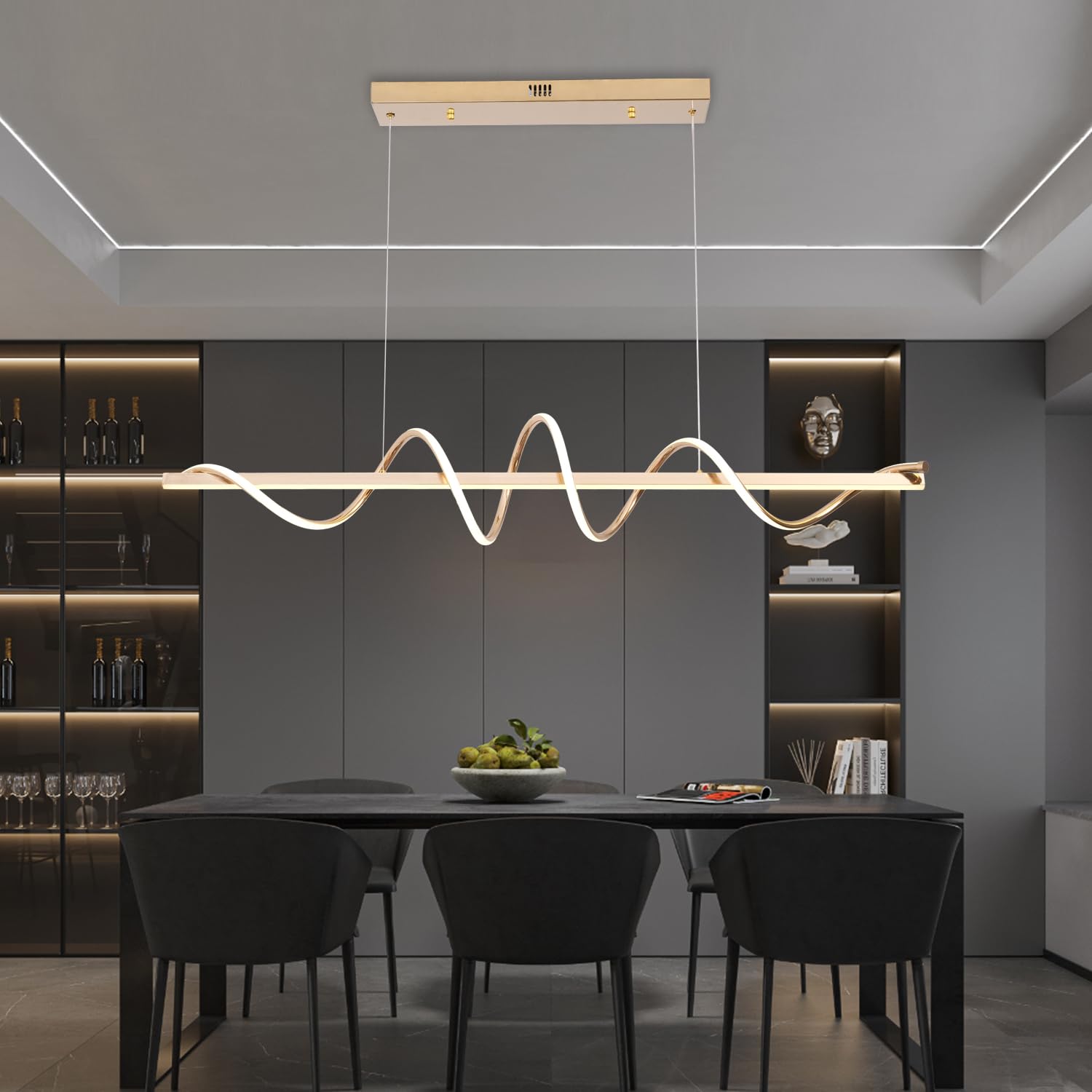 Likflyer Modern Pendant Light - Gold Led Chandelier for Dining Room with Creative Snake-Shaped Twist - Electroplated Gold Led Ki