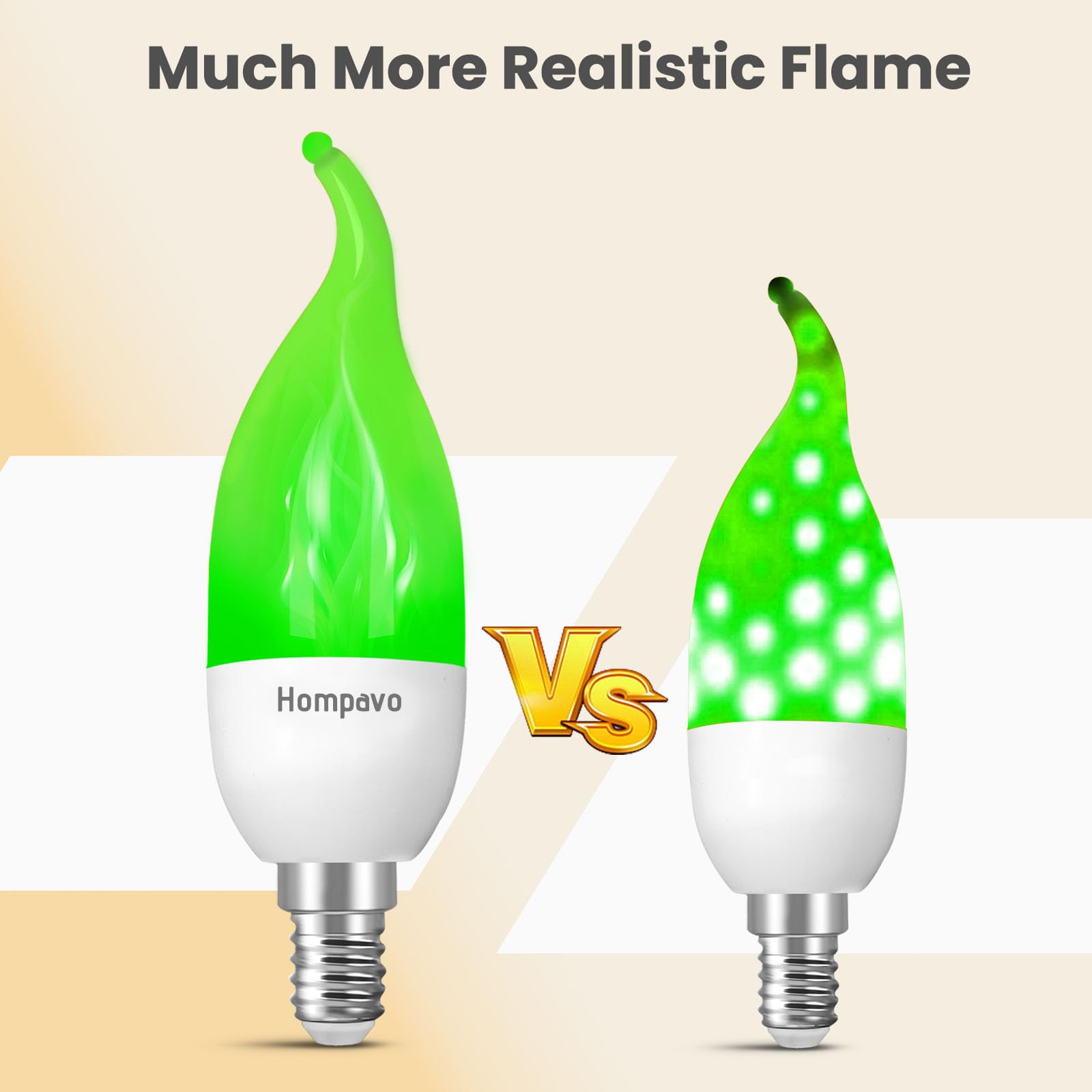 Hompavo ?Upgraded Led Flame Light Bulbs, 3 Modes Flickering Light Bulbs, E12 Chandelier Base Candle Fire Light Bulb For Halloween Christmas Party Porch Indoor & Outdoor Home Decoration, Green 6 Pack