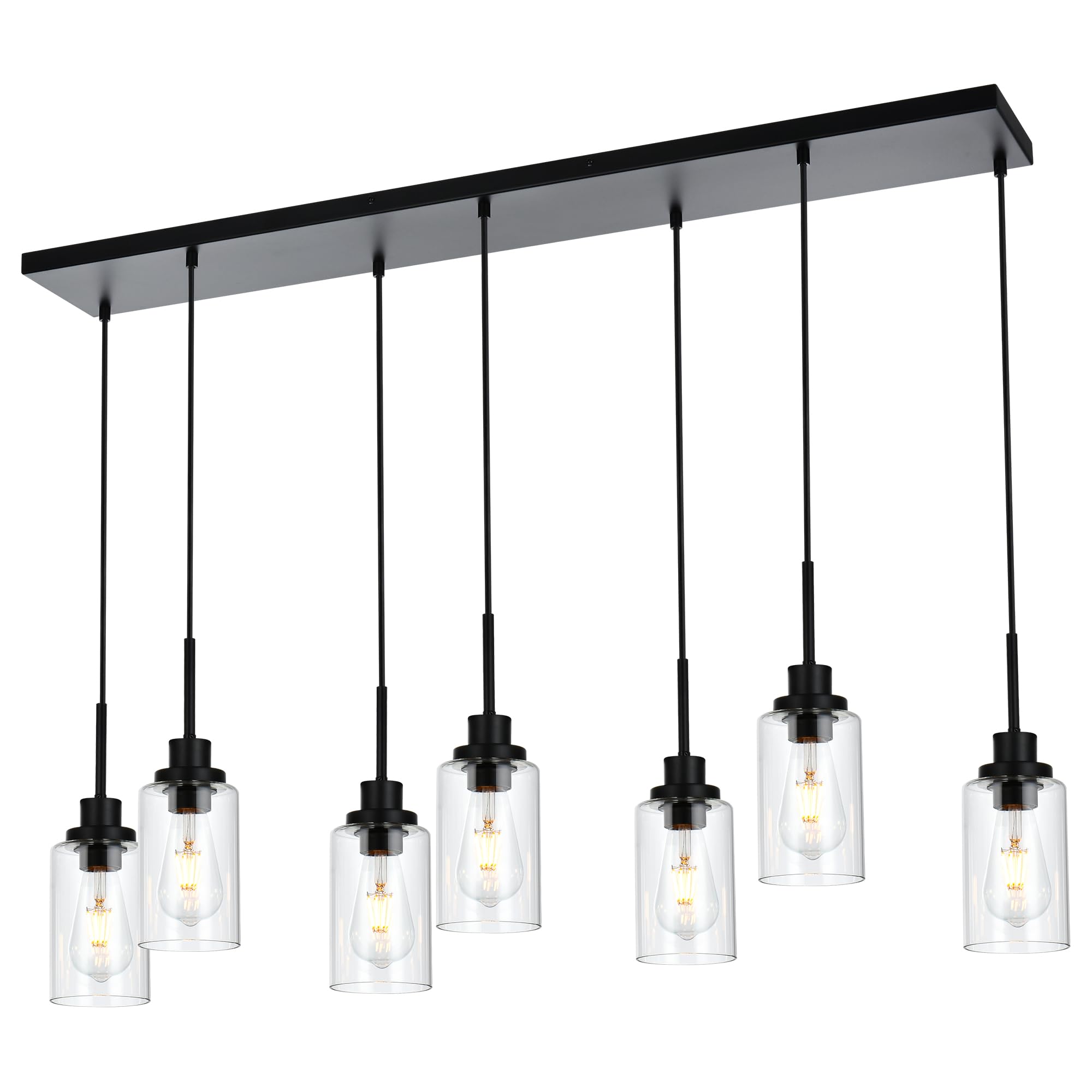 MELUCEE Linear Hanging Pendant Lights with Clear Glass Shade Black Dining Room Light Fixtures Over Table Kitchen Island Lighting