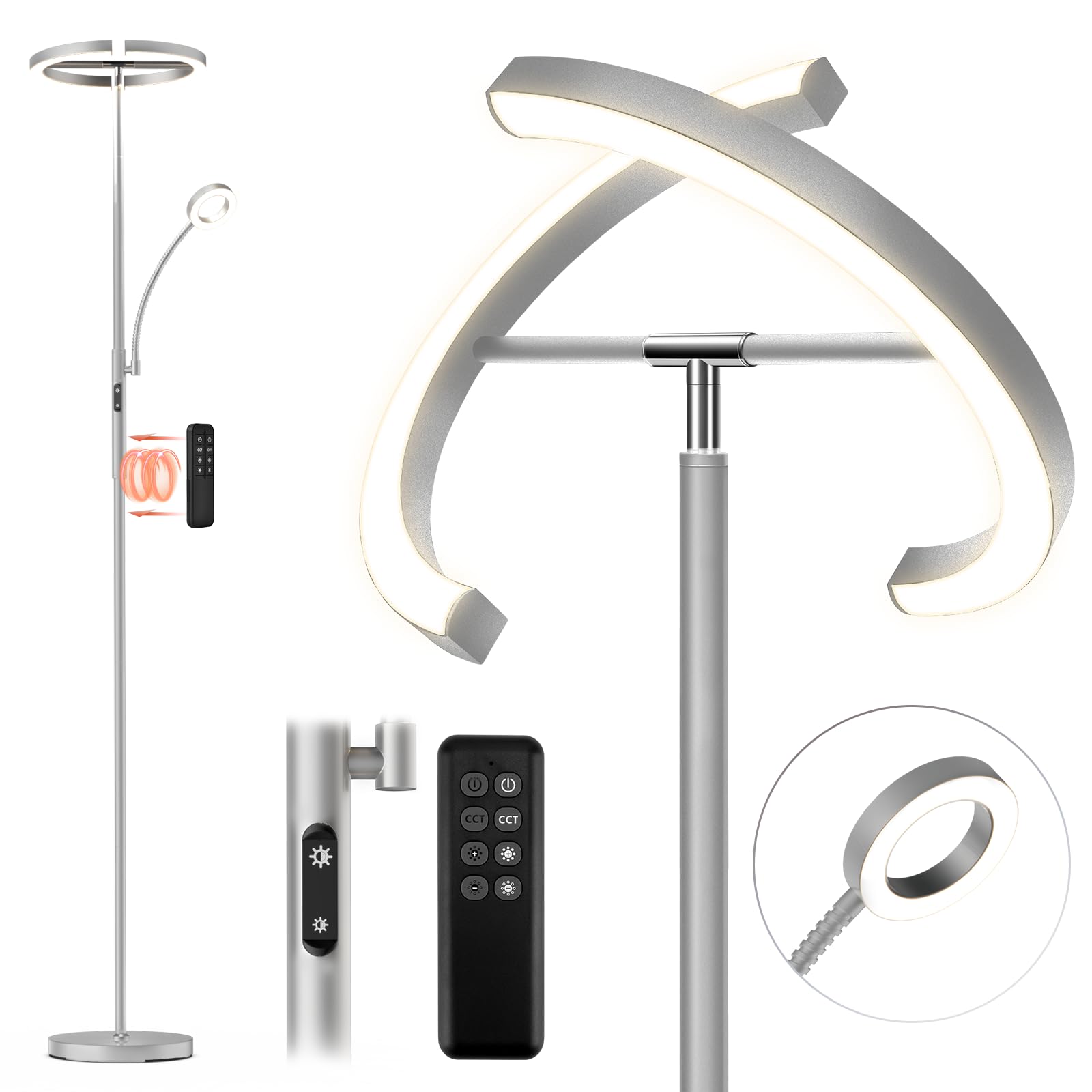FIMEI Modern LED Split Floor Lamp, Rotatable Design, Stepless Dimming, 68.5 inches, Gray, Model MF18813