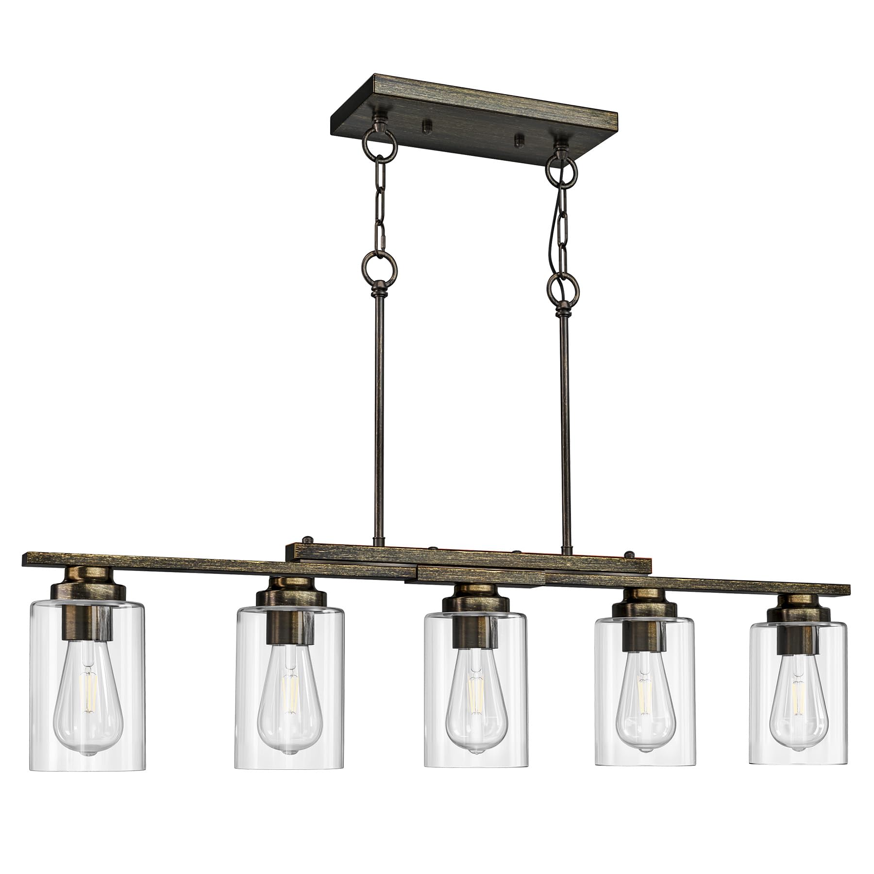 VONLUCE 5-Light Kitchen Island Lighting Fixture, Antique Black Glass Shade, Adjustable Rods, ETL Certified Chandelier for Dining Room