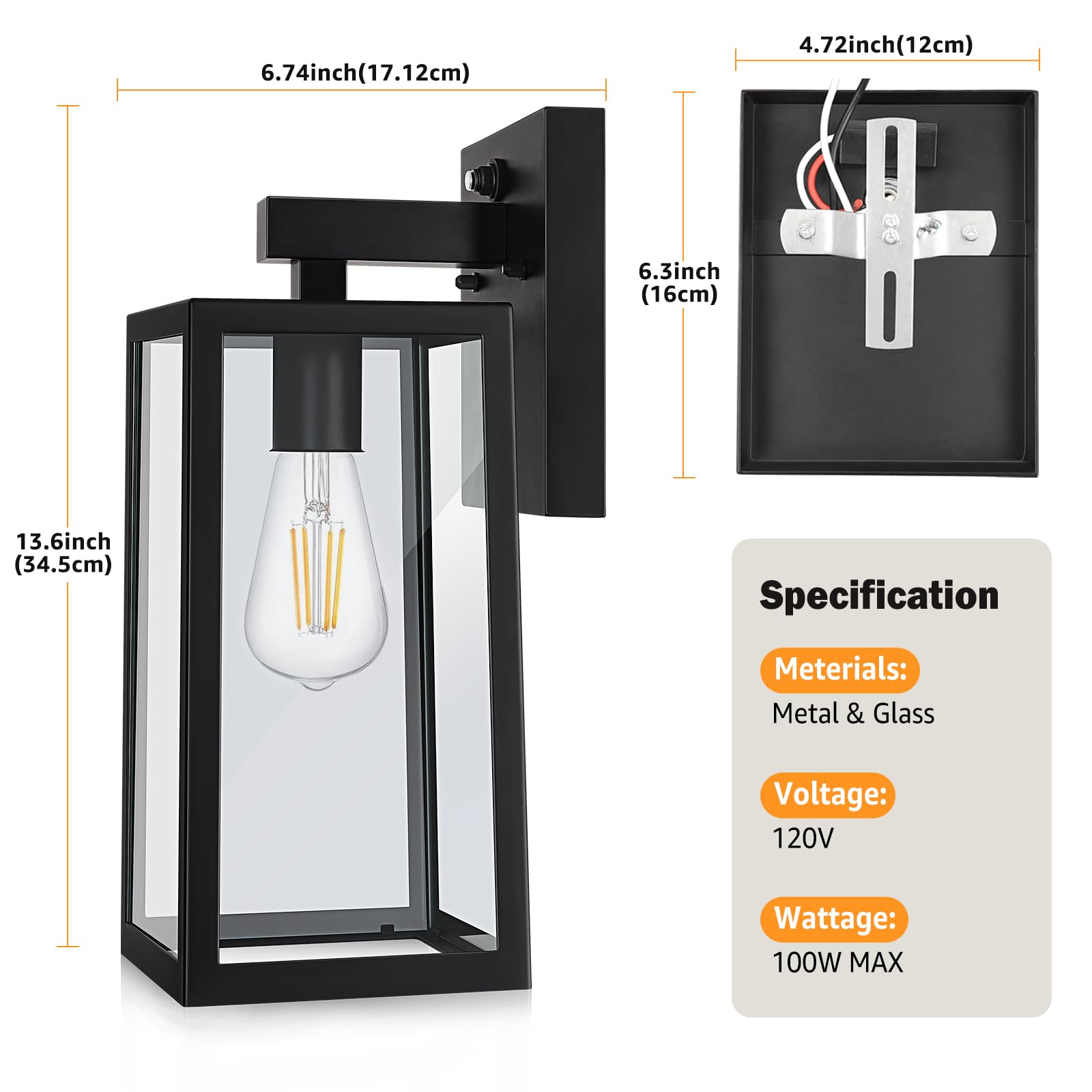 Shine Hai Dusk To Dawn Sensor Outdoor Wall Sconce, Extra Large Exterior Lantern Fixture With E26 Base, Wall Mount Waterproof Lam