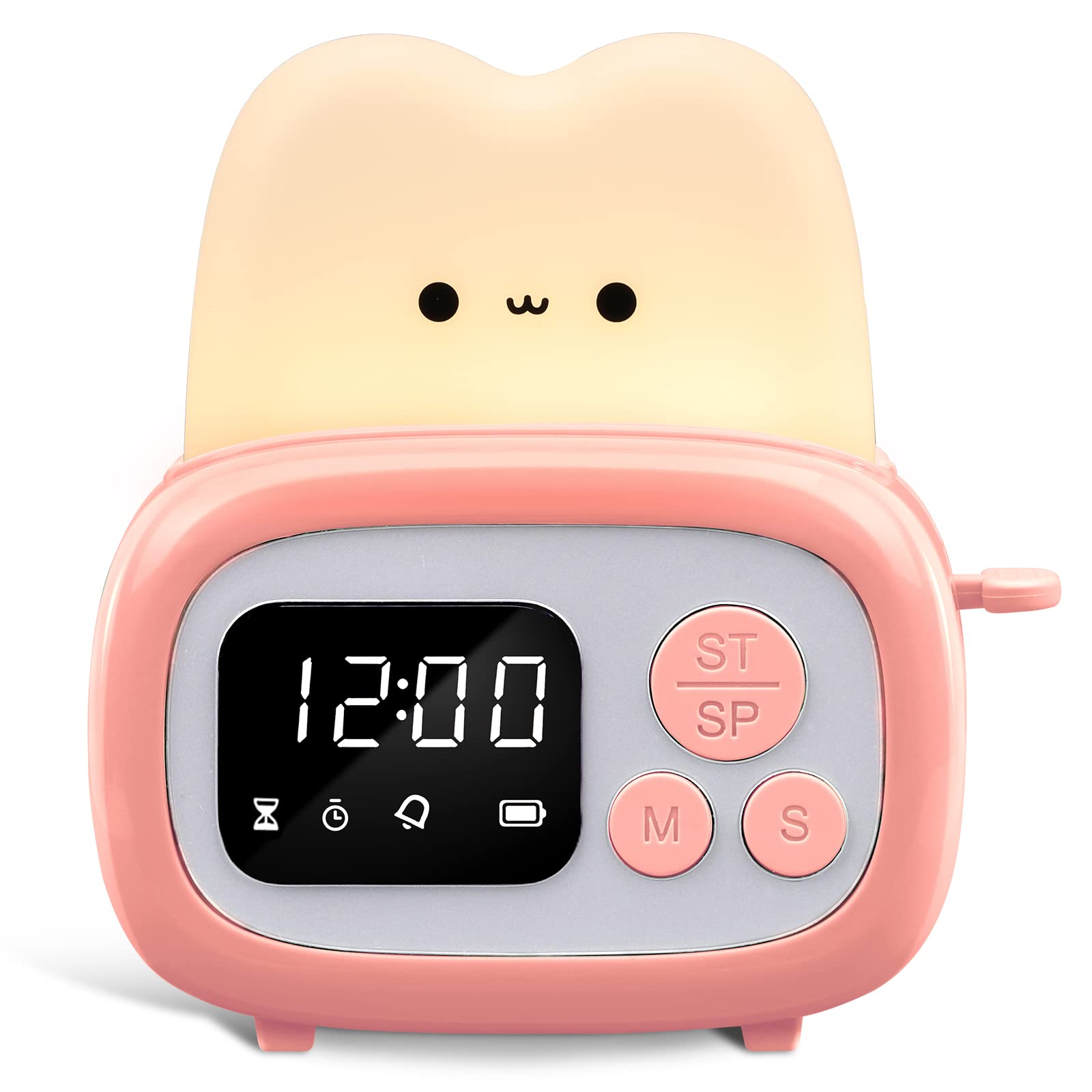 Qanyi Pink Timer Clock Night Light - Portable Led Kids Desktop Lamp For Learning & Cooking