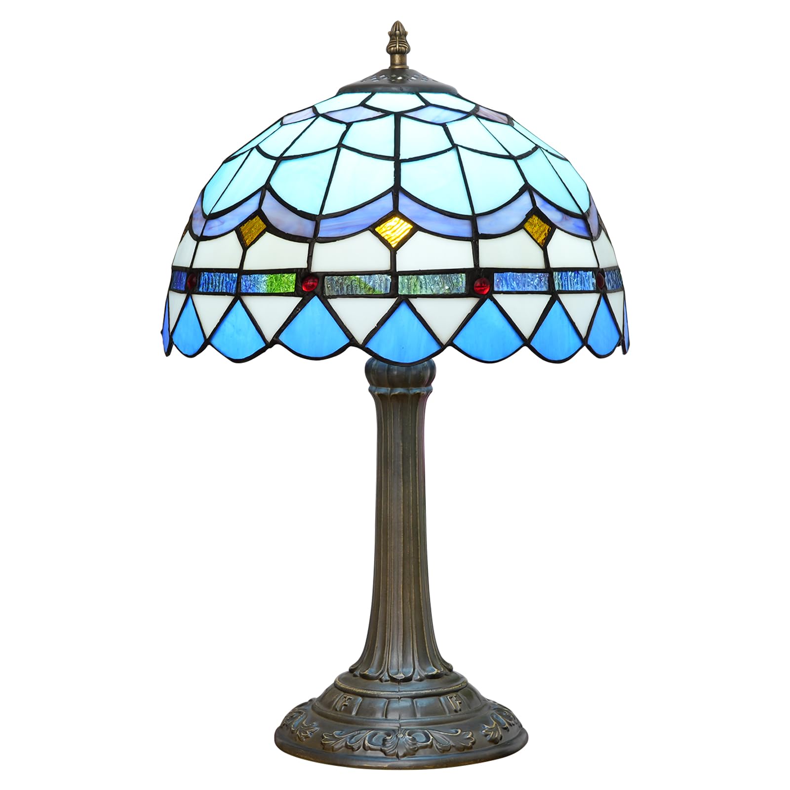Tiffany Table Lamp Stained Glass Lamp Mediterranean Blue Bedroom Table lamp Reading Desk Light for Bedside Living Room Office Dormitory Dining Room Decorate Housewarming Gift 12X12X18 inches