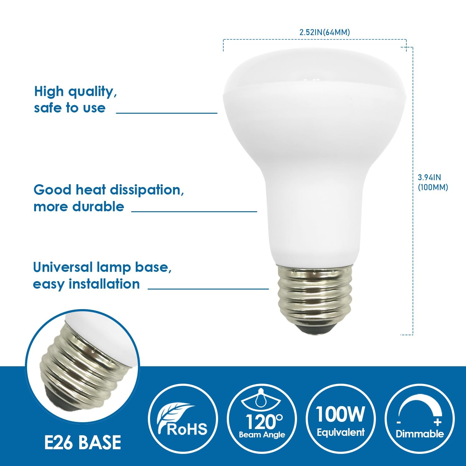 Jolux 10 Pack Br20 Led Bulbs Dimmable, 1470 Lumens, 2700K Soft White, 100W Equivalent To 13.5W, Cri82, Medium Screw Base E26, In