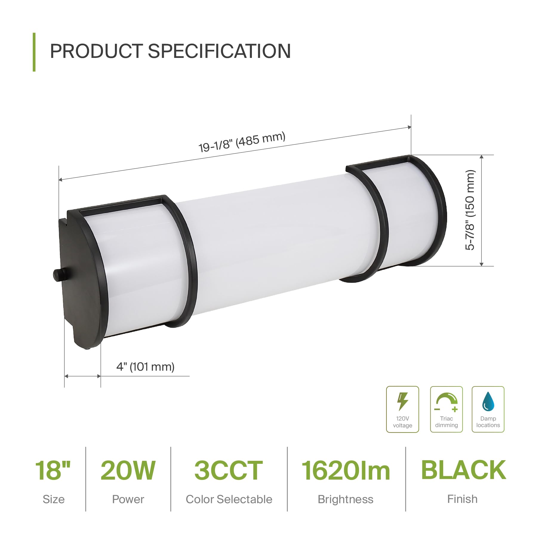 ASD LED Vanity Lighting Fixture, 20W 1650LM, Dimmable, 18 Inch, Durable Alloy Steel, Black, 4 Pack, Model A-LVF21-18D