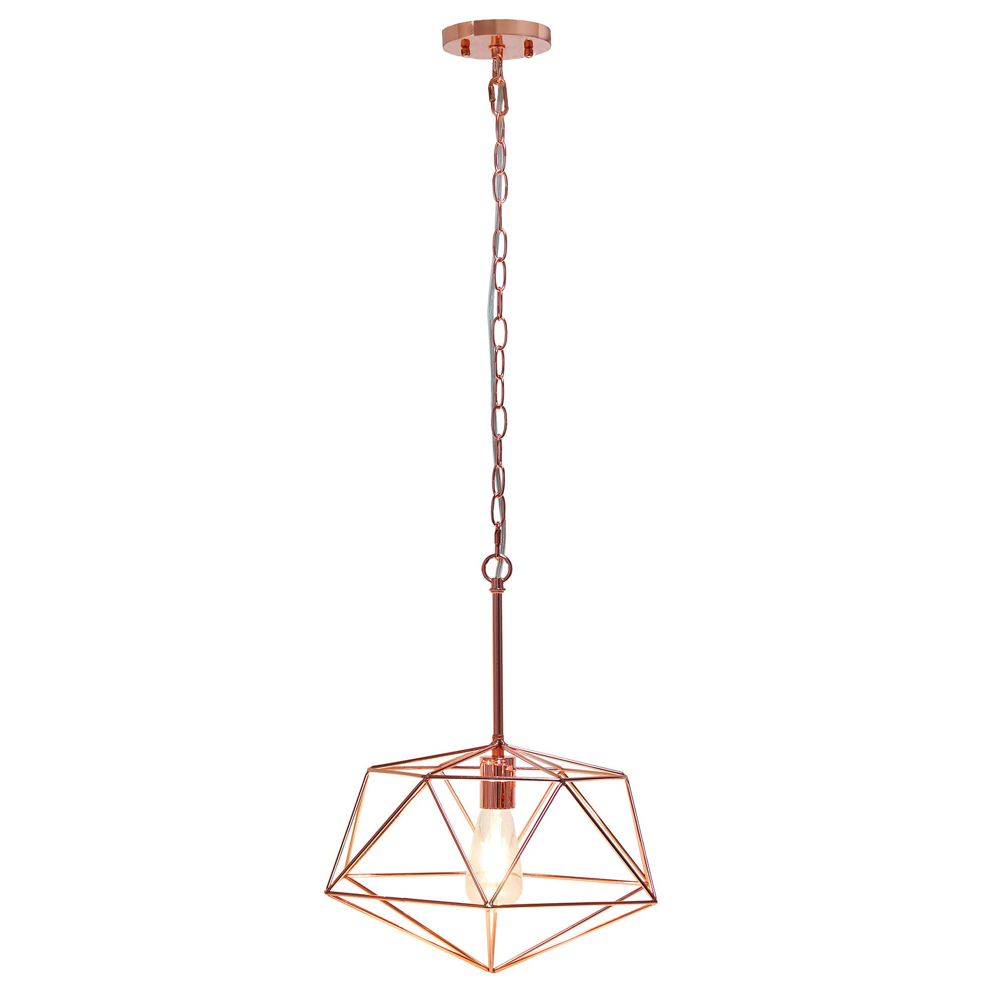 Elegant Designs Pendant Light Fixture, 16in Iron Geometric Cage, Rose Gold, Model PT1011-RGD