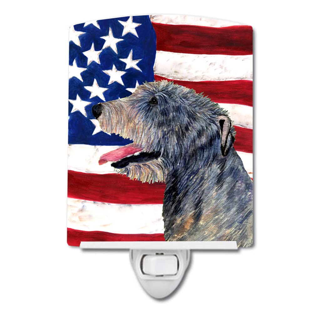 Carolines Treasures Ceramic Night Light, USA American Flag, Irish Wolfhound, 6x4x3in, Multicolor, Model SS4033CNL