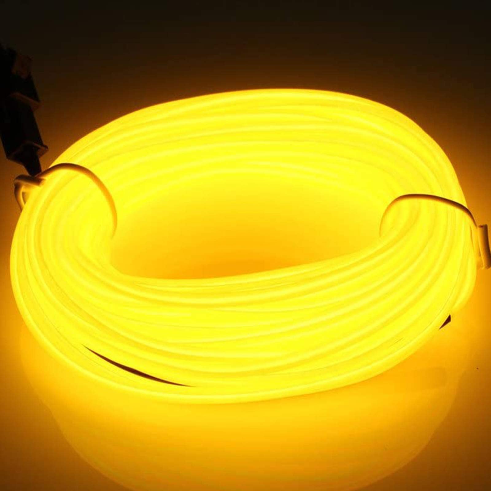 Jiguoor El Wire Battery Pack 16.4Ft / 5M Bright Neon Light Strip 360° Illumination Neon Tube Rope Lights For Diy, Festival, Party Decoration, Pub, Halloween, Chrismas (16.4Ft / 5M, Yellow)