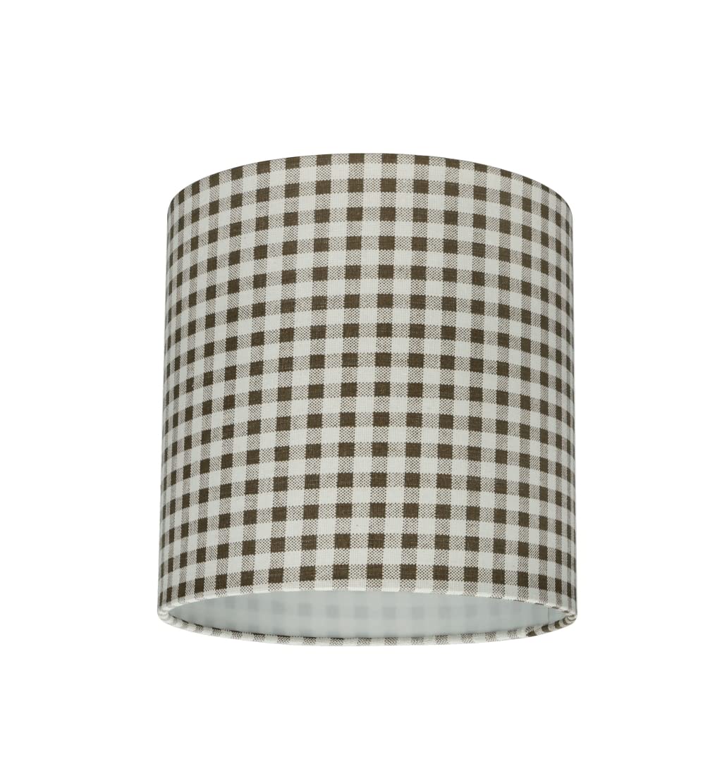 Aspen Creative Drum Lamp Shade, Light Brown Checkered, 8in x 8in x 8in, Model 31057A, Textured Cotton Fabric
