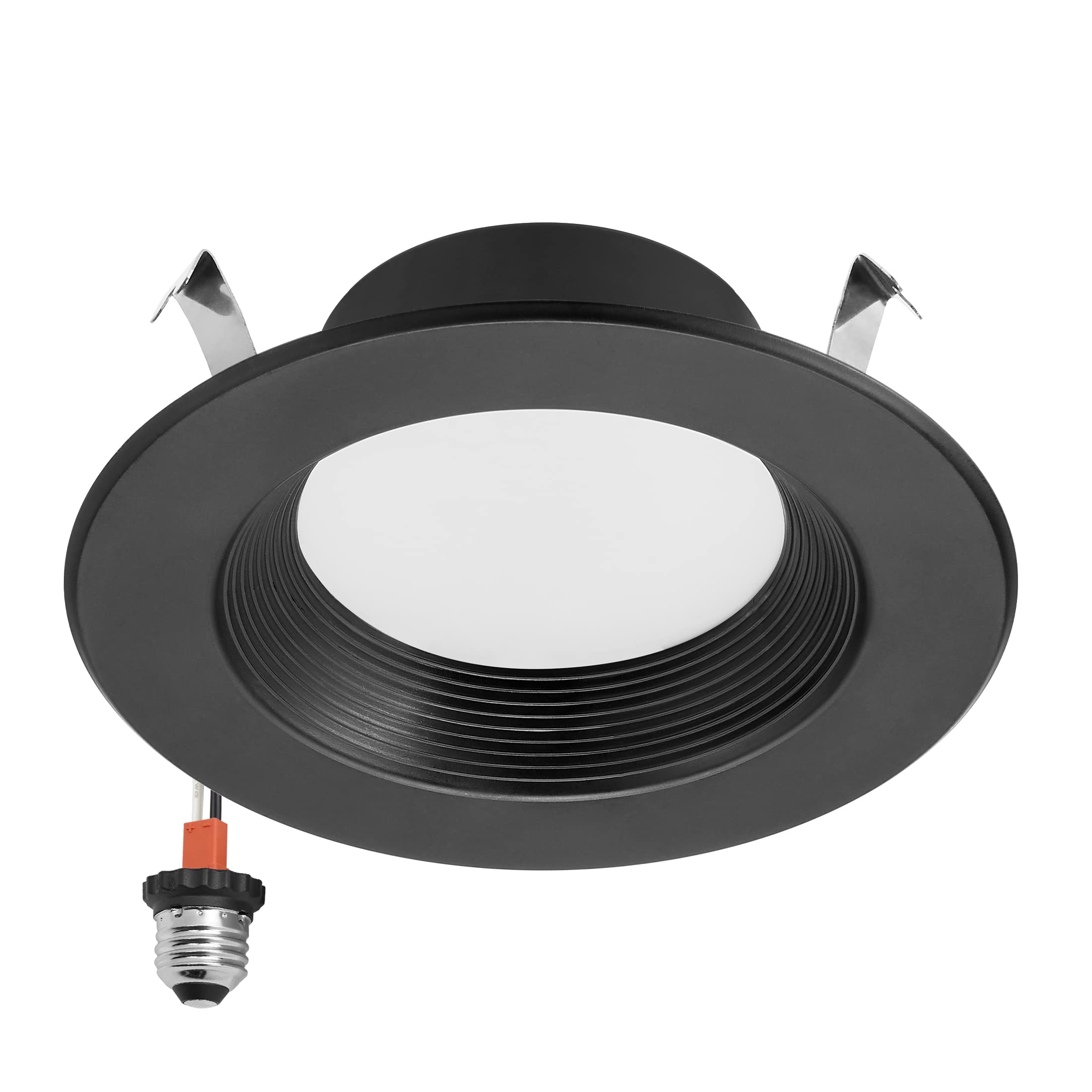 Maxxima 4 In. 5 Cct Retrofit Recessed Led Downlight, 800 Lumens, With E-26 Quick Connect, Color Selectable 2700K-5000K (2700K/3000K/3500K/4000K/5000K), Dimmable, Black Trim