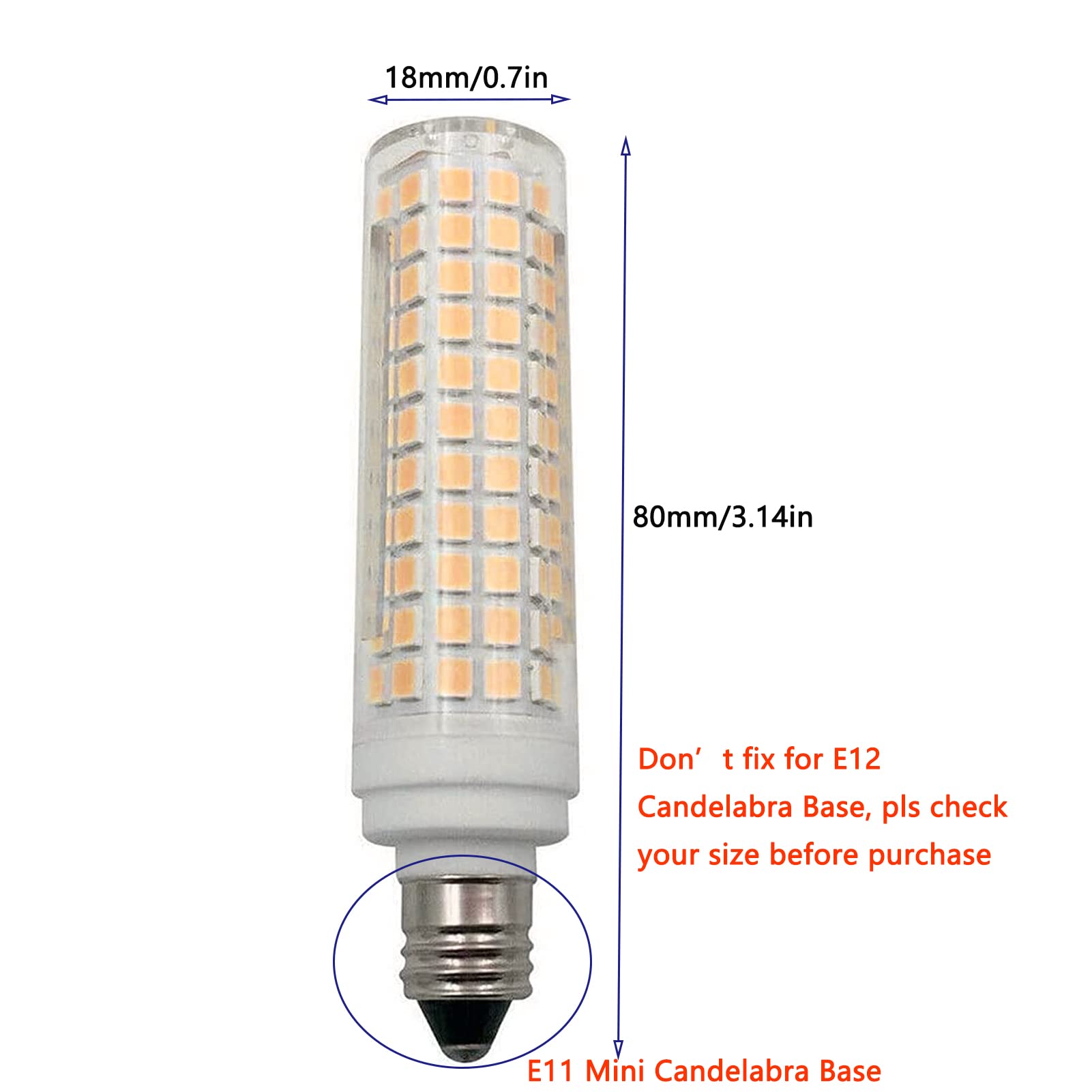Lxcom Lighting E11 LED Corn Bulb 15W Dimmable Ceramic 2 Pack, Warm White 3000K, 1500LM, Clear