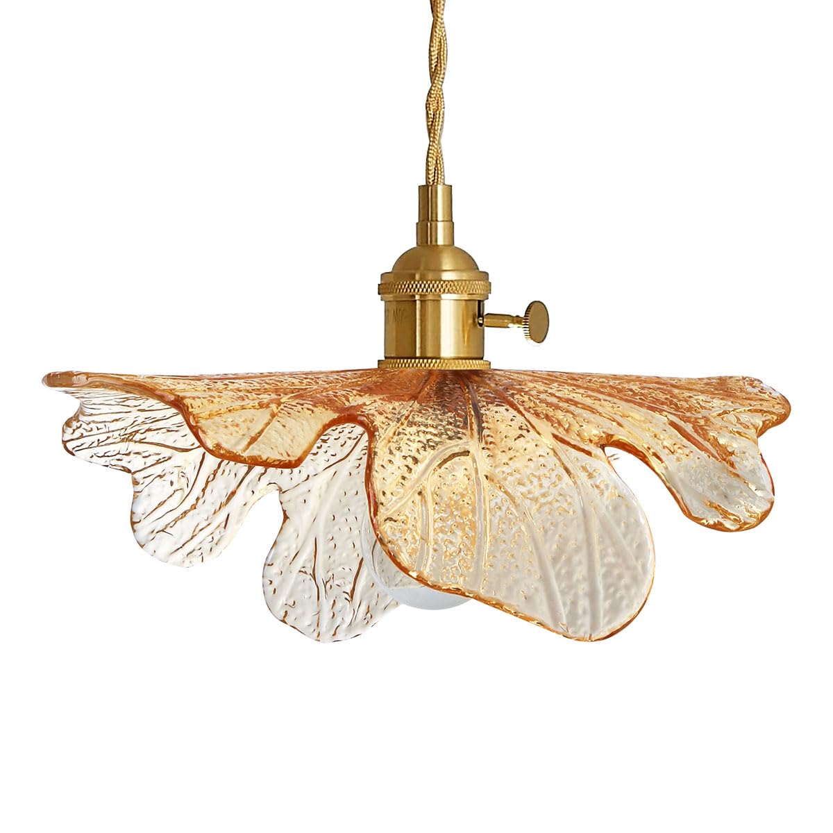 Auwieou Mid Century Modern Pendant Light Glass Pendant Lights with Hand Blown Amber Glass Shade Brass Pendant Light Farmhouse Go