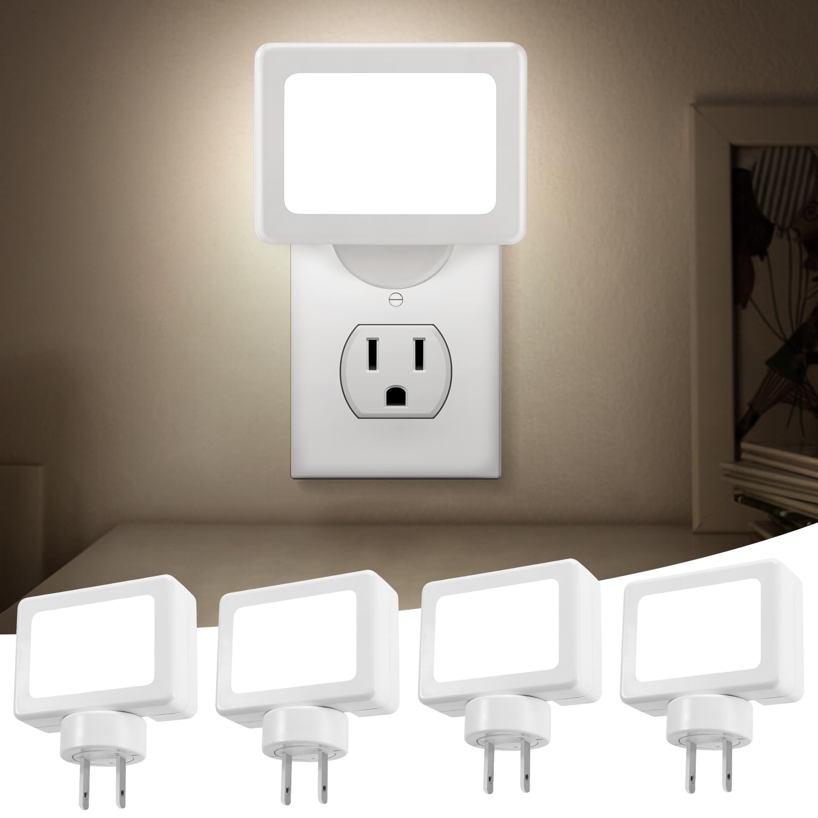 GODUORA 4-Pack LED Night Light Plug in with Adjustable 180 Swivel Head, Dusk to Dawn Auto On/Off, Daylight 5000K 100LM, for Kitc