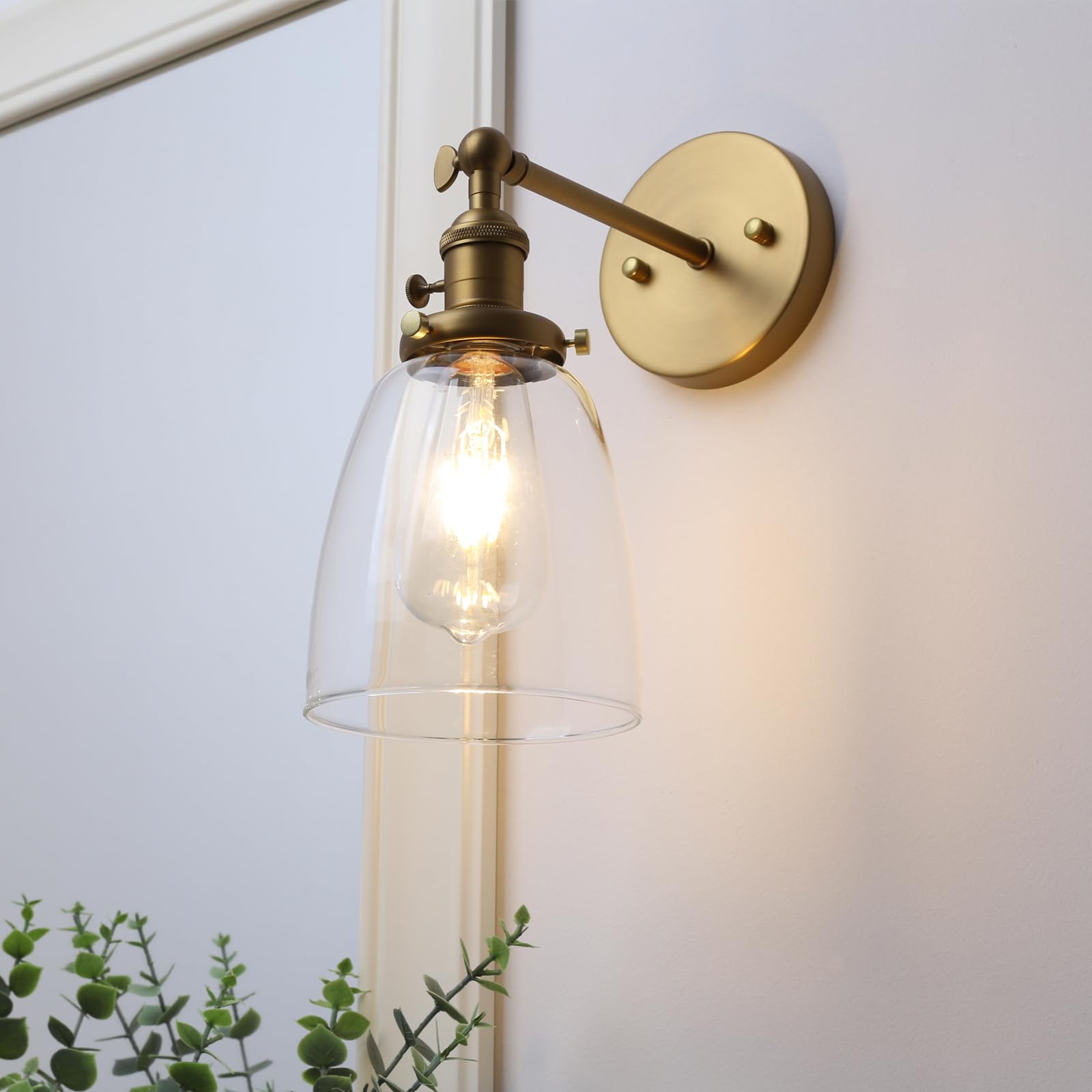 Pathson Vintage Wall Sconce Lighting, Antique Brass, Clear Glass Shade, Model YT010-D, Ideal for Living Room, Bathroom, Garage, Porch