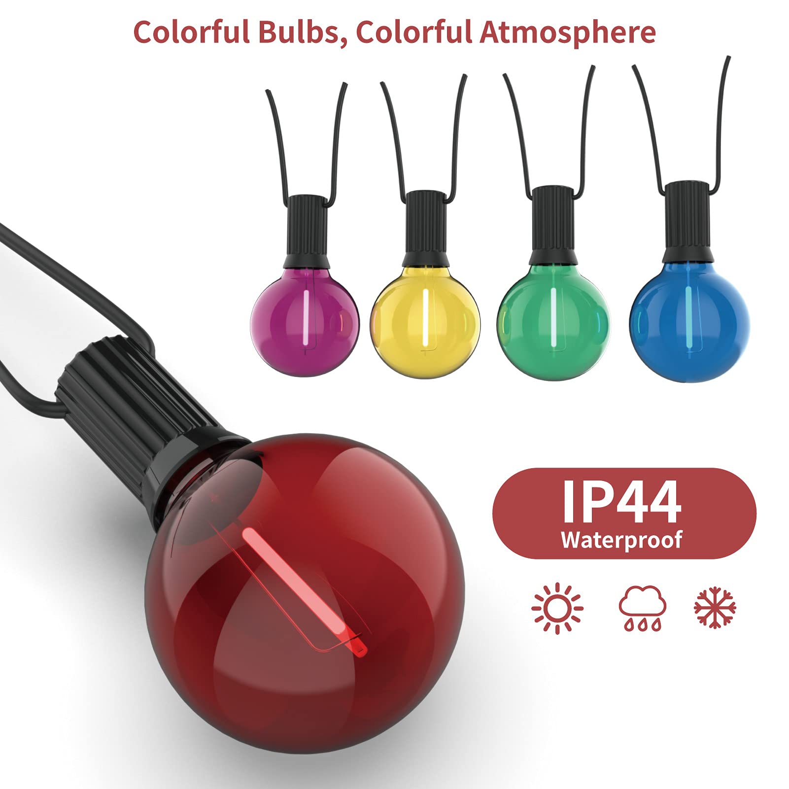Meconard G40 Colored LED String Light Bulbs, Shatterproof, E12/C7 Base, 25 Count, Multi-Color (Red/Green/Blue/Orange/Purple)