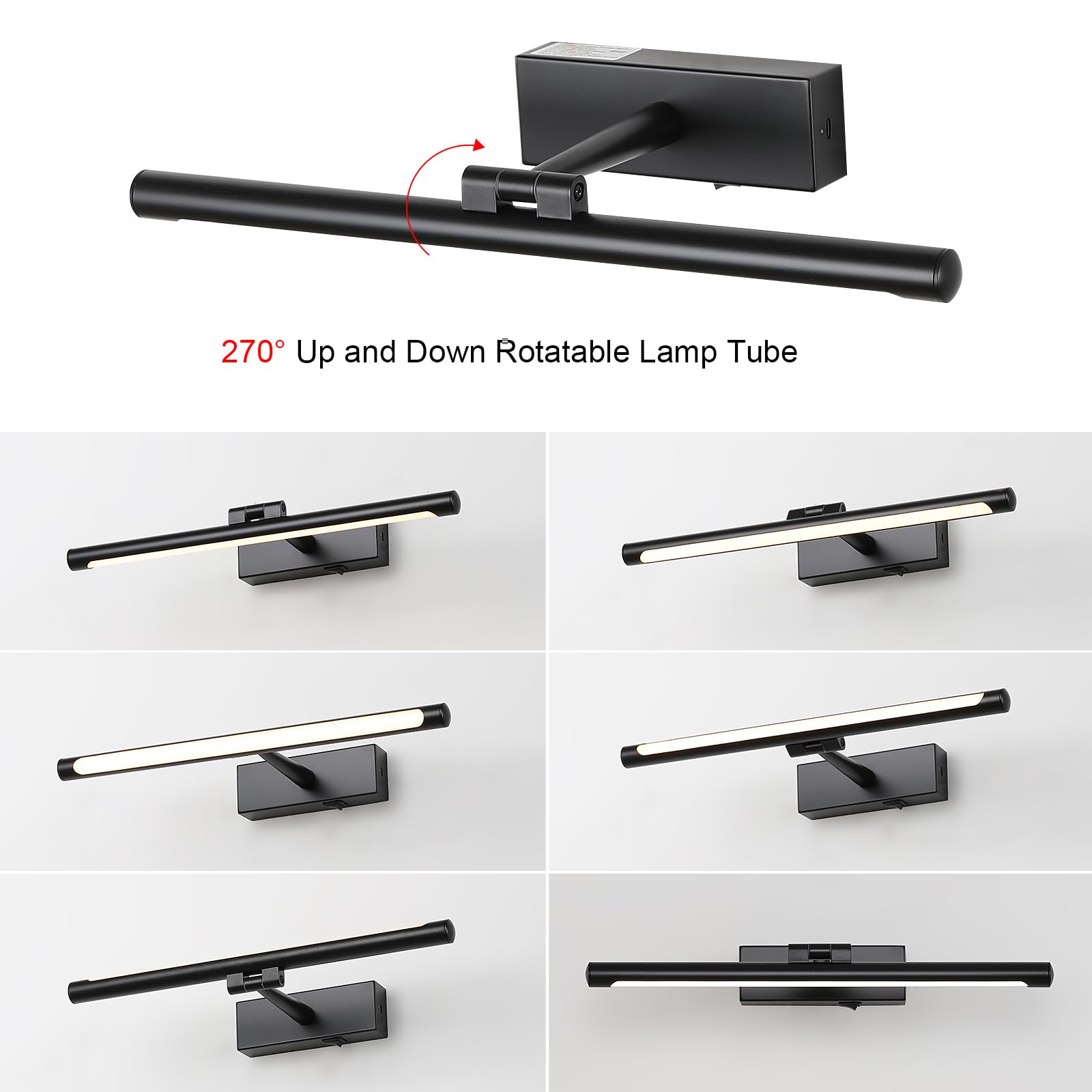 Opmre Modern Led Picture Light Dimmable 15.75 &quot;Black Picture Light Lampshade Can Rotate Up Or Down 270 Degrees 3 Color Temperature Display Wall Art Light Battery Powered