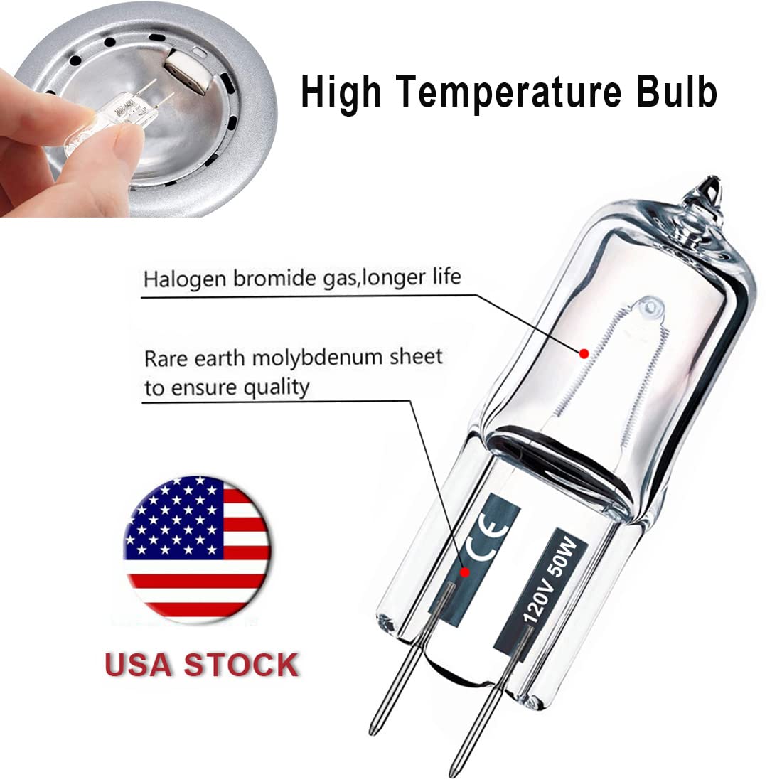 Vinaco G8 Halogen Bulb 50W, Dimmable, 2800K Warm White, Clear, 10 Pack